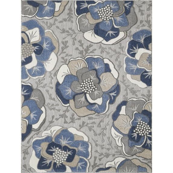 Calla Grey and Blue Floral Synthetic 8' x 10' Outdoor Rug