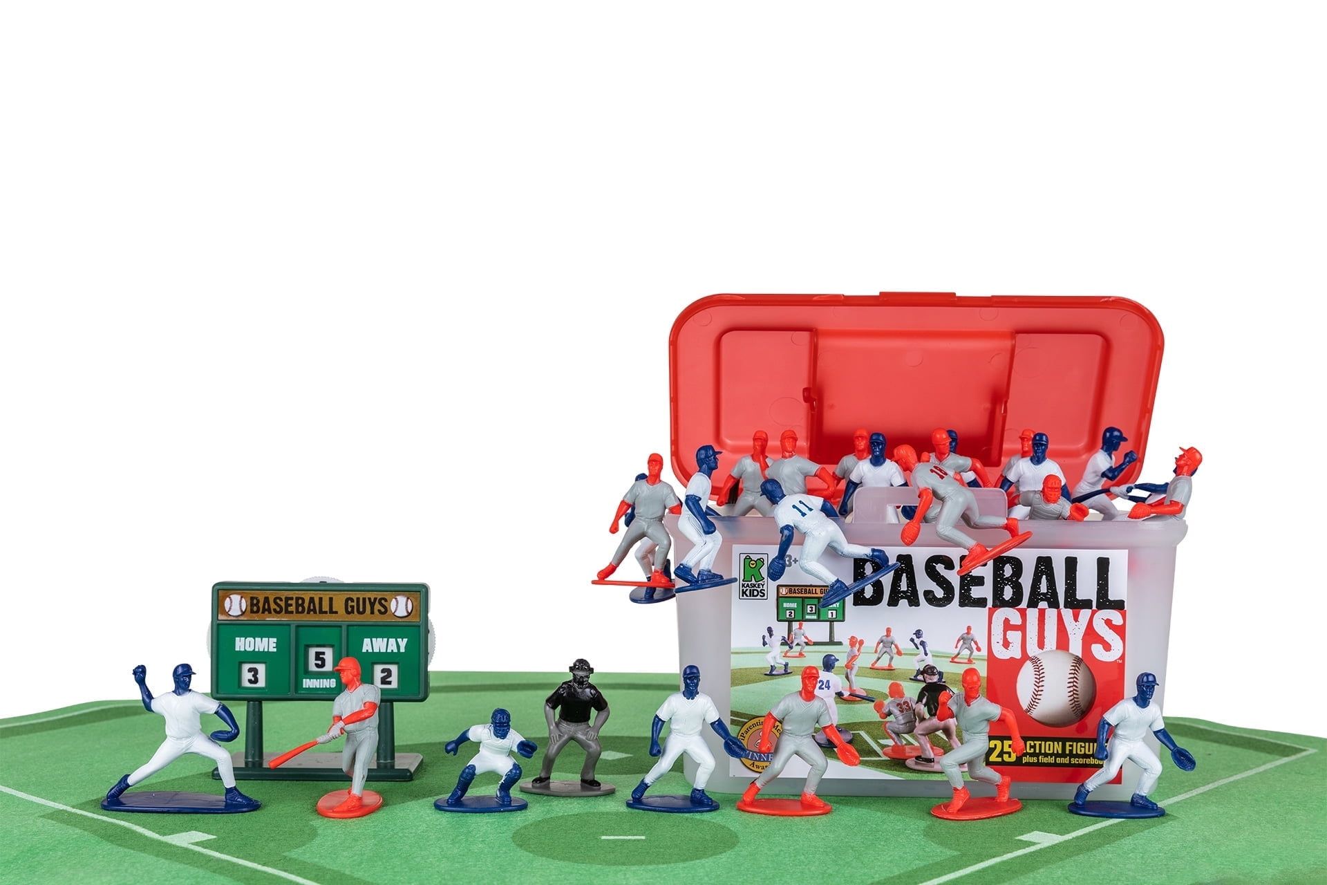 Red and Blue Baseball Action Figures Set with Field and Scoreboard