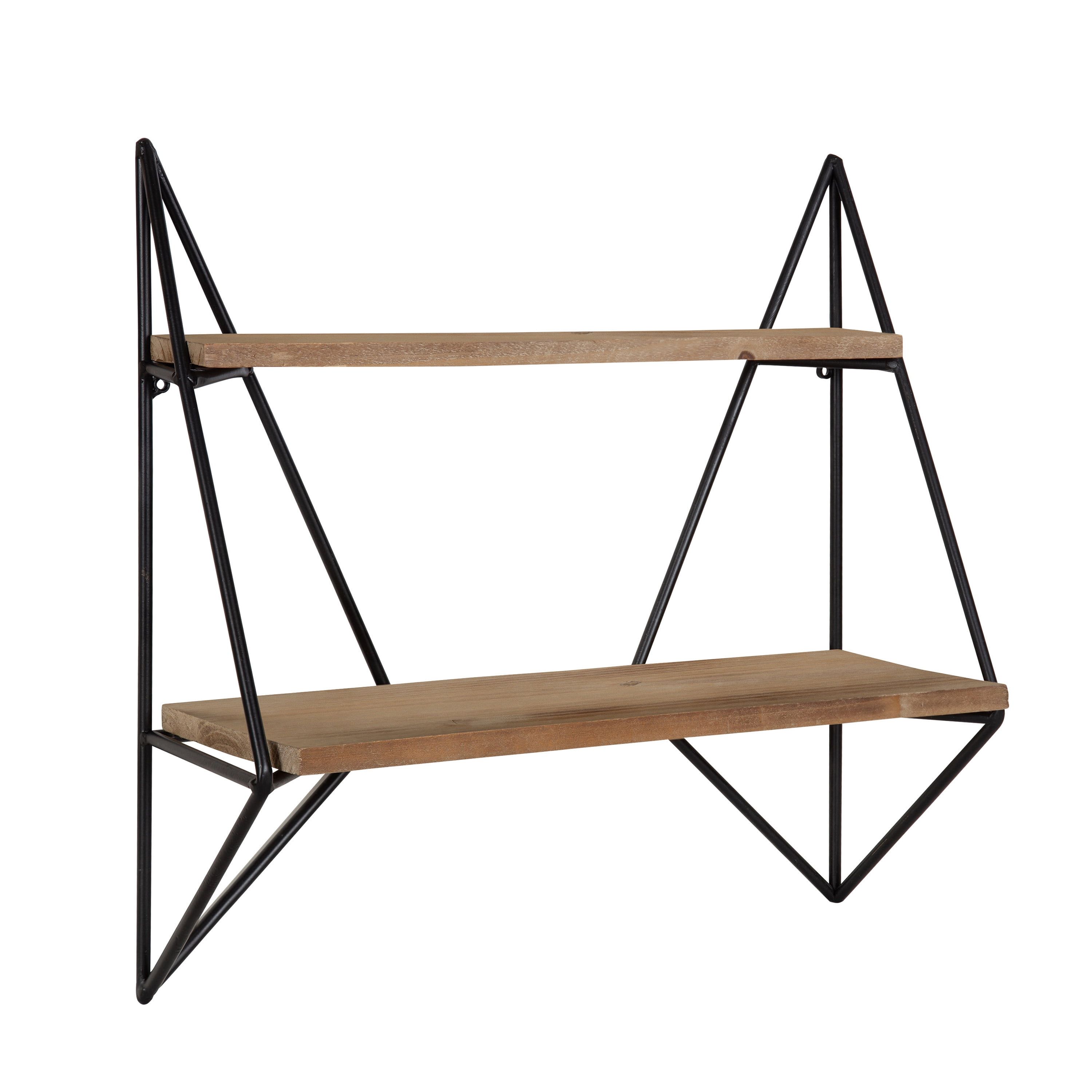 Rustic Brown and Black Two-Tier Floating Wall Shelf