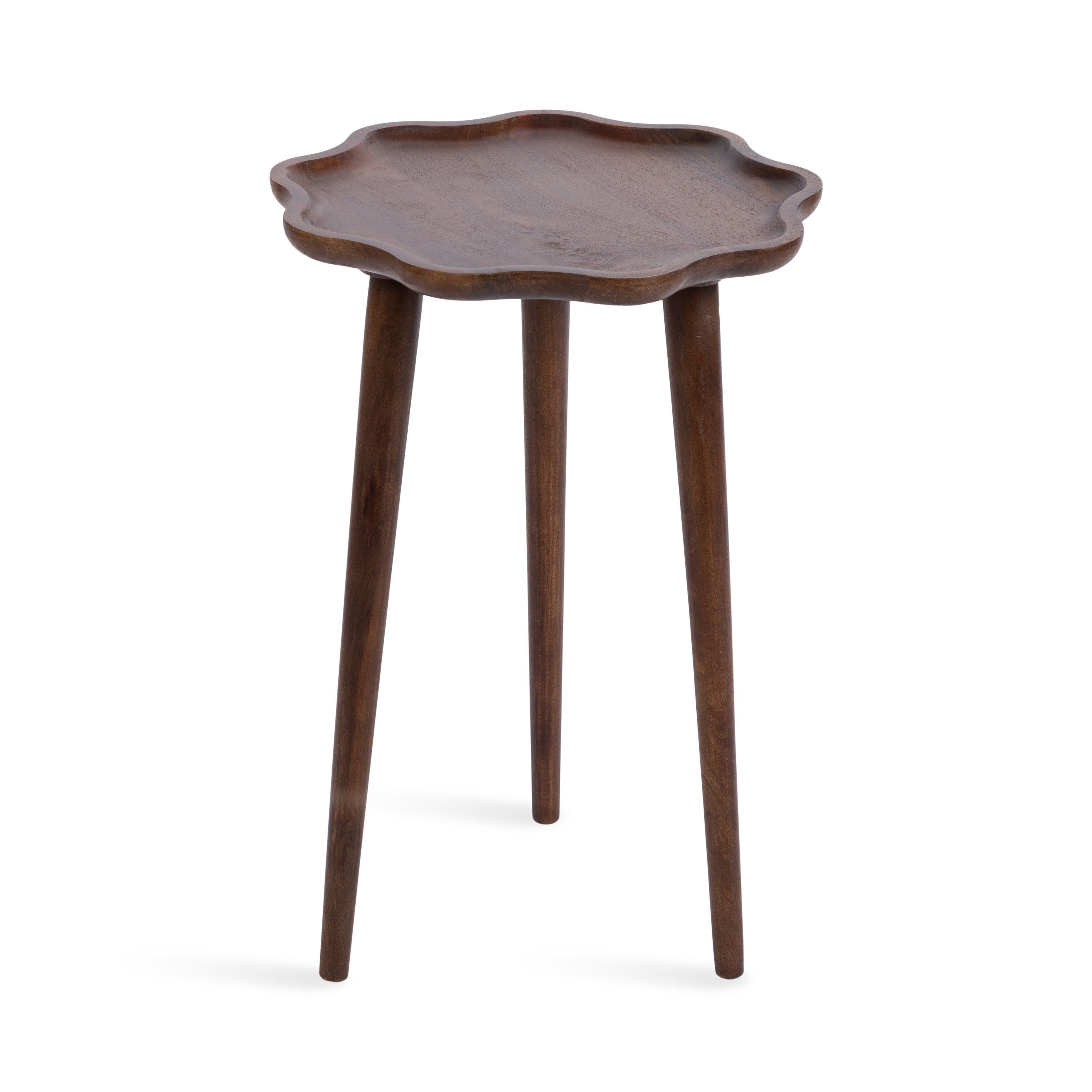 Walnut Brown Mango Wood Round Side Table with Wavy Edge