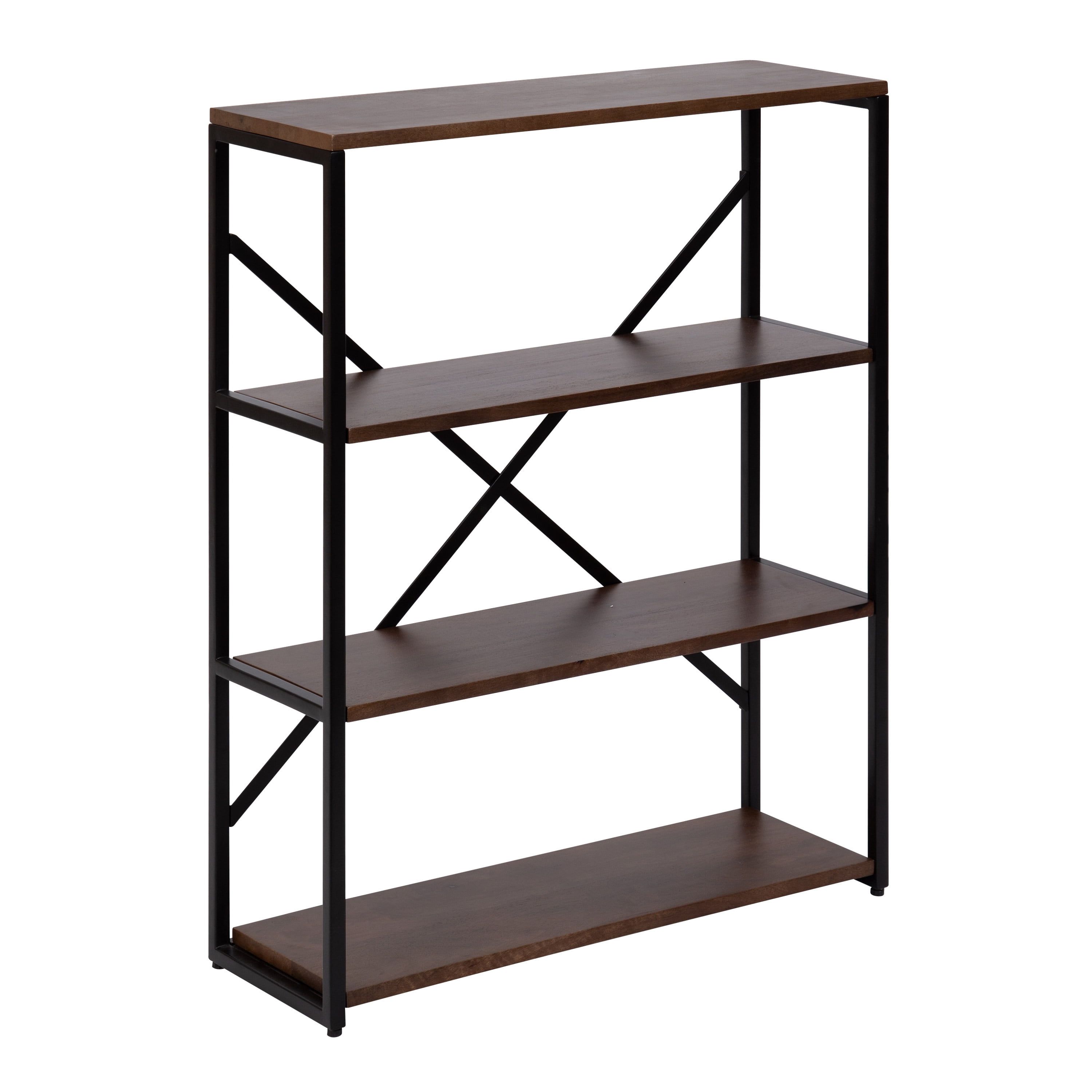 Natural and Black Adjustable 4-Tier Wood Wall Shelf