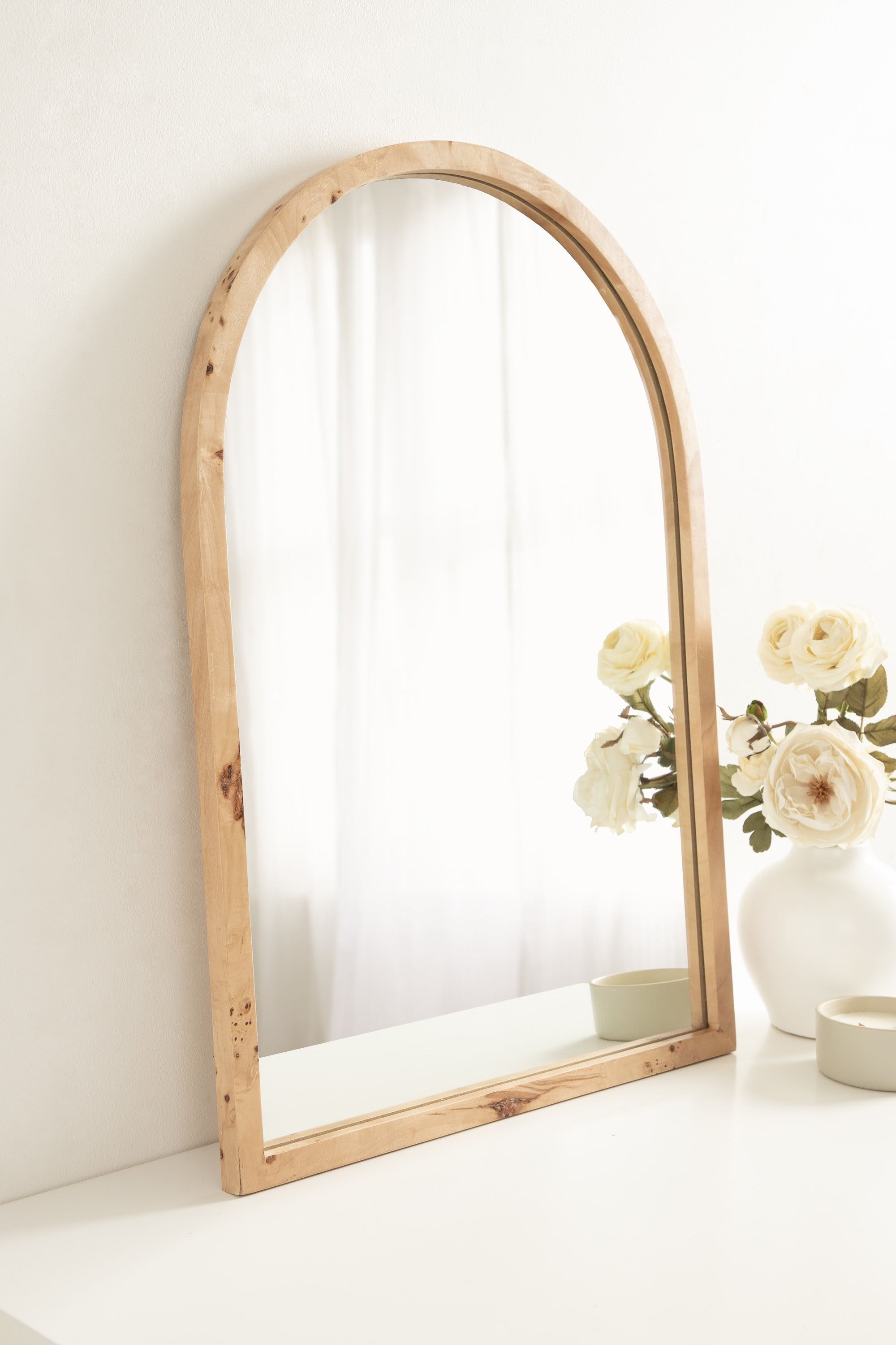 Natural Burlwood Arched Vanity Mirror, 22 x 32 Inch