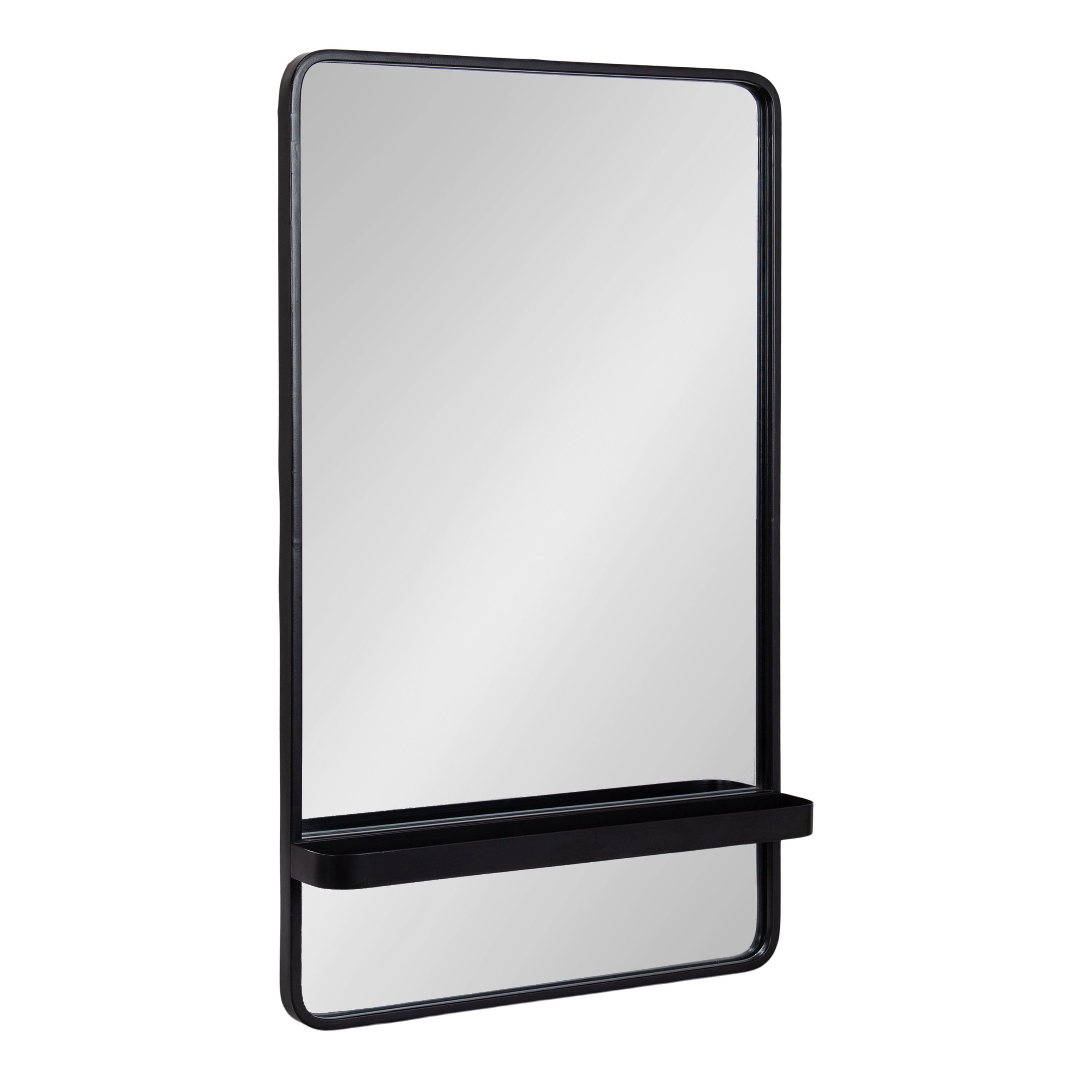 Estero 20 x 34 Black Metal Rectangle Wall Mirror with Shelf