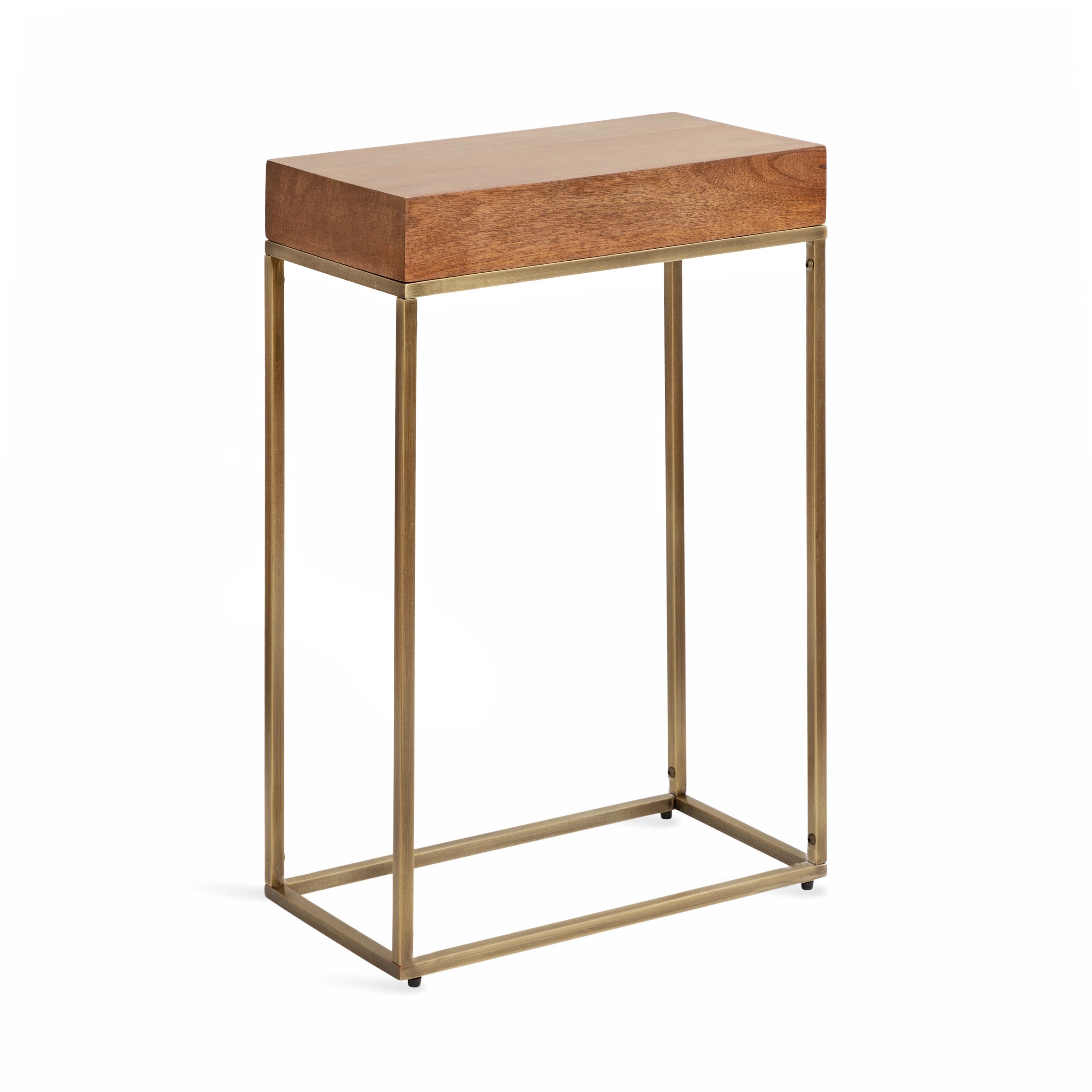 Karlsen Walnut Brown and Gold Slim Side Table with Mango Wood Top