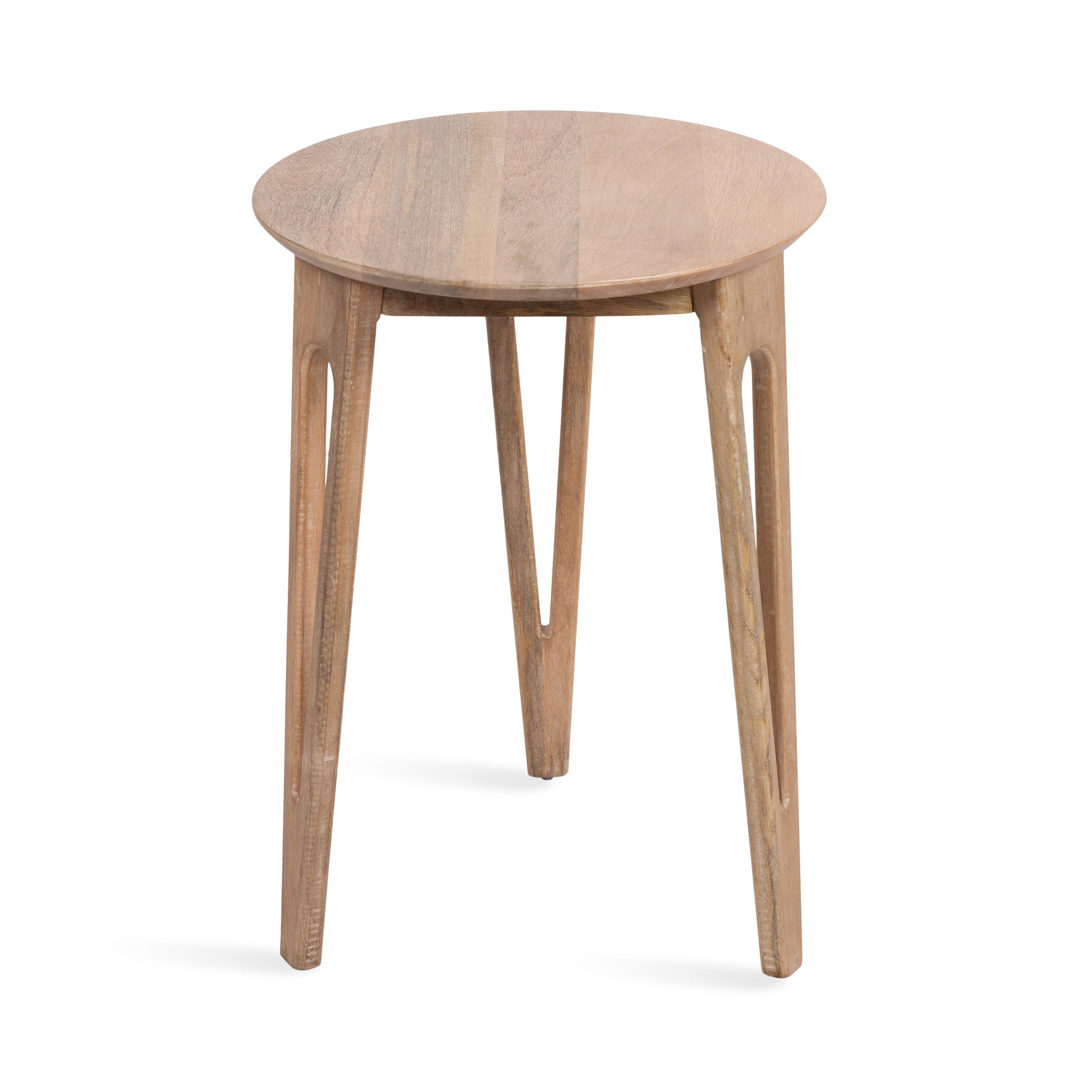 Natural Mango Wood Round Side Table with Tapered Legs