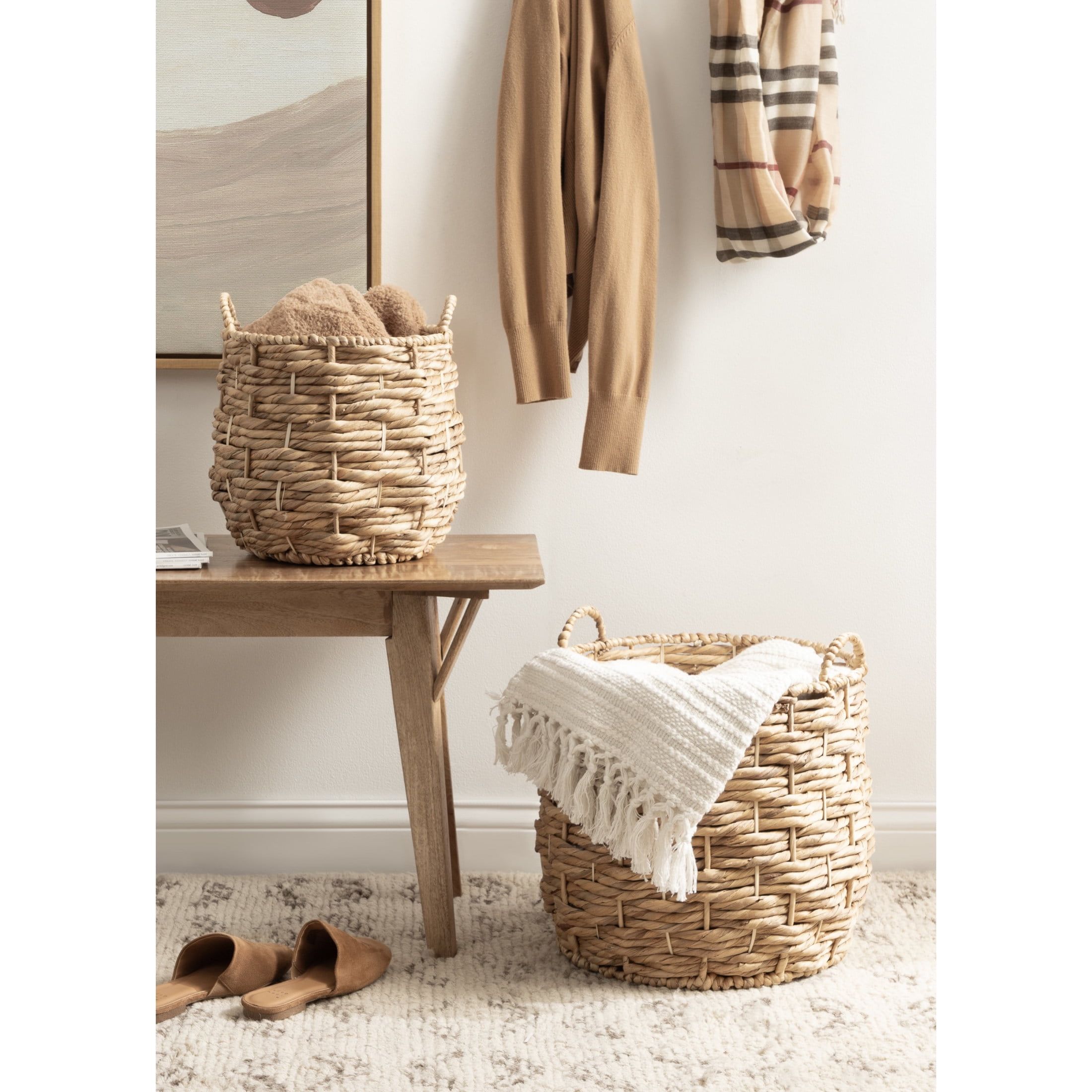 Natural Wicker Round Storage Basket Set, 16" and 13"