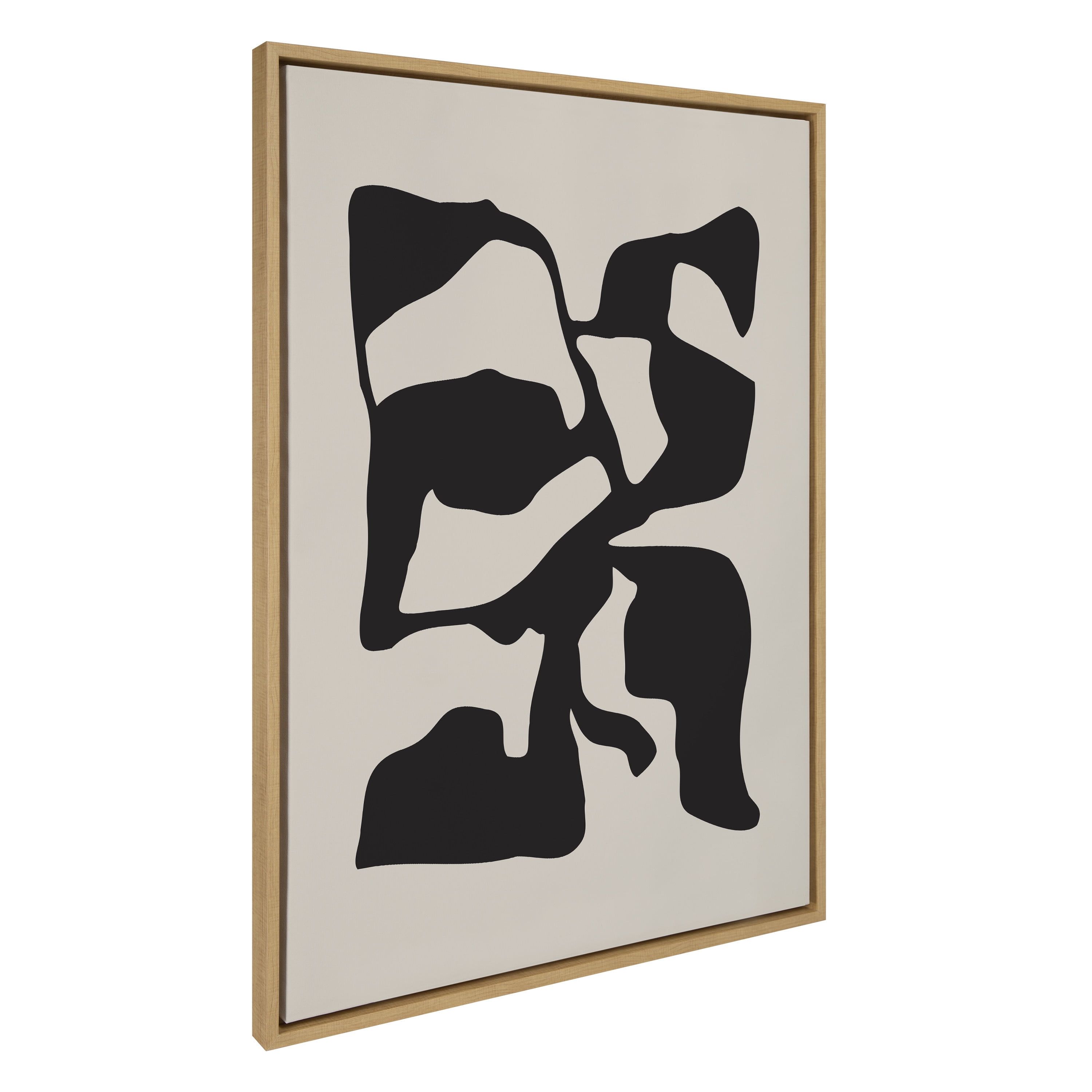 Large Black and Tan Abstract Canvas Wall Art with Natural Frame