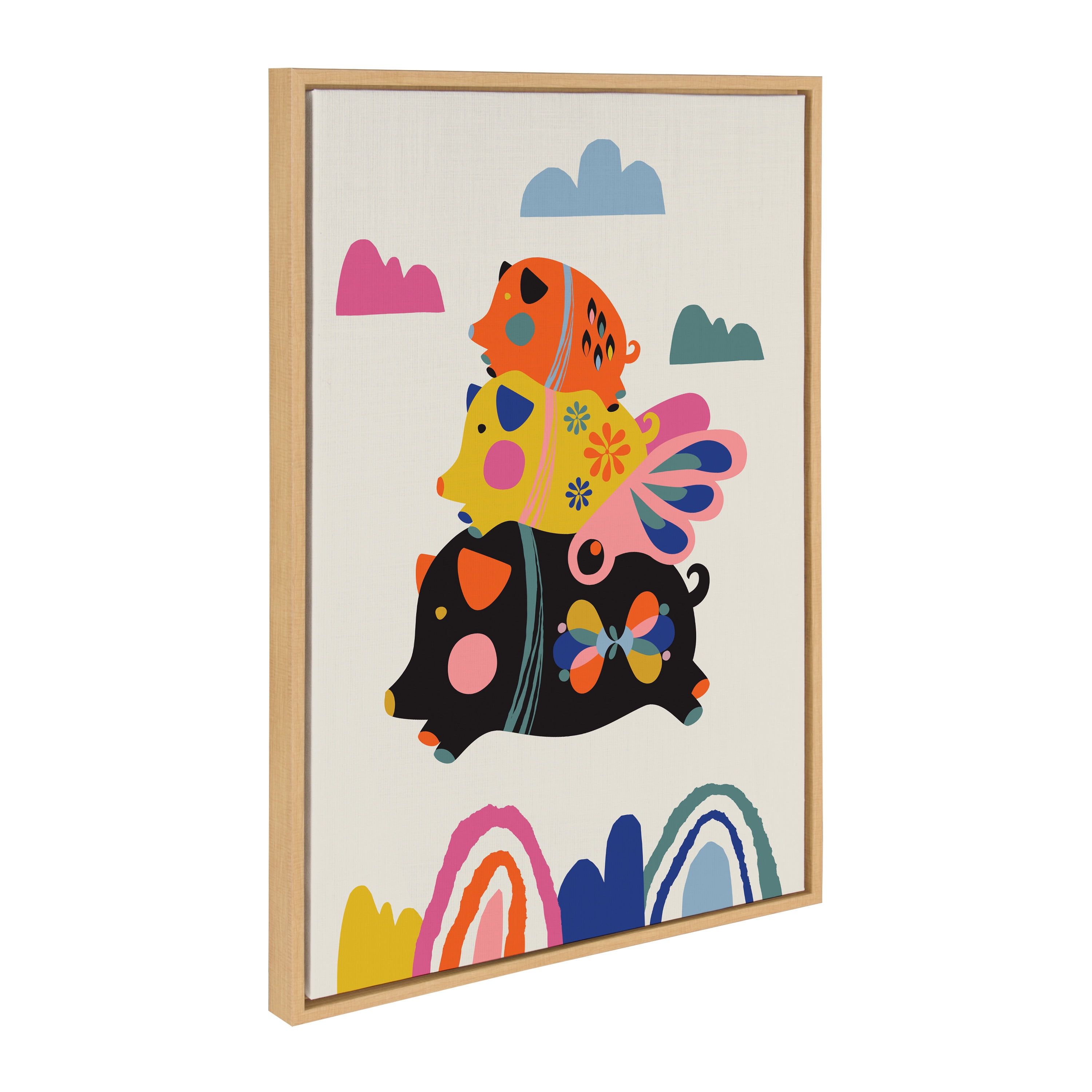 Colorful Abstract Flying Pigs Canvas Wall Art for Kids Nursery