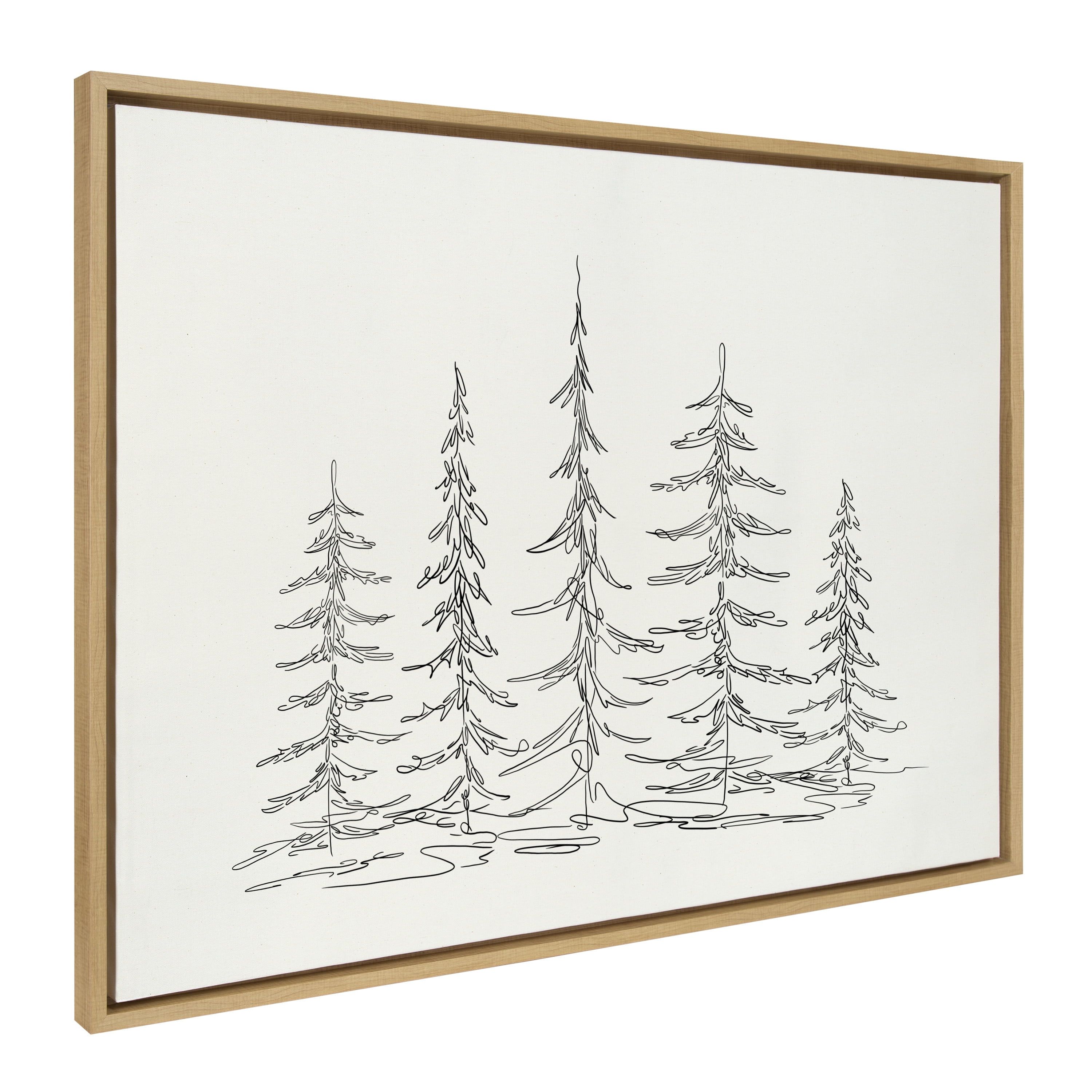 Minimalist Evergreen Trees Sketch Natural Framed Canvas Wall Art, 28x38