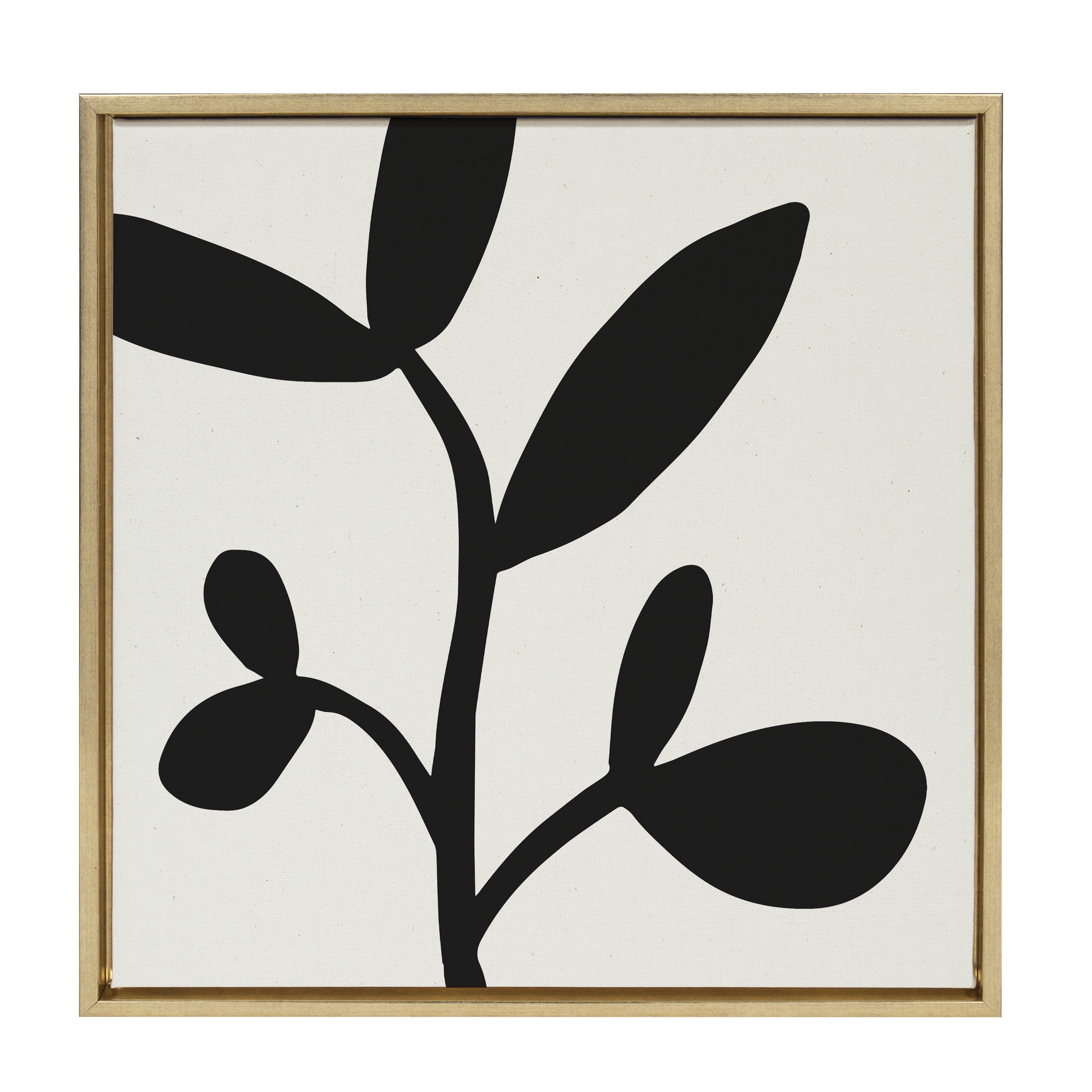 Gold Framed Black Botanical Abstract Canvas Wall Art, 22x22