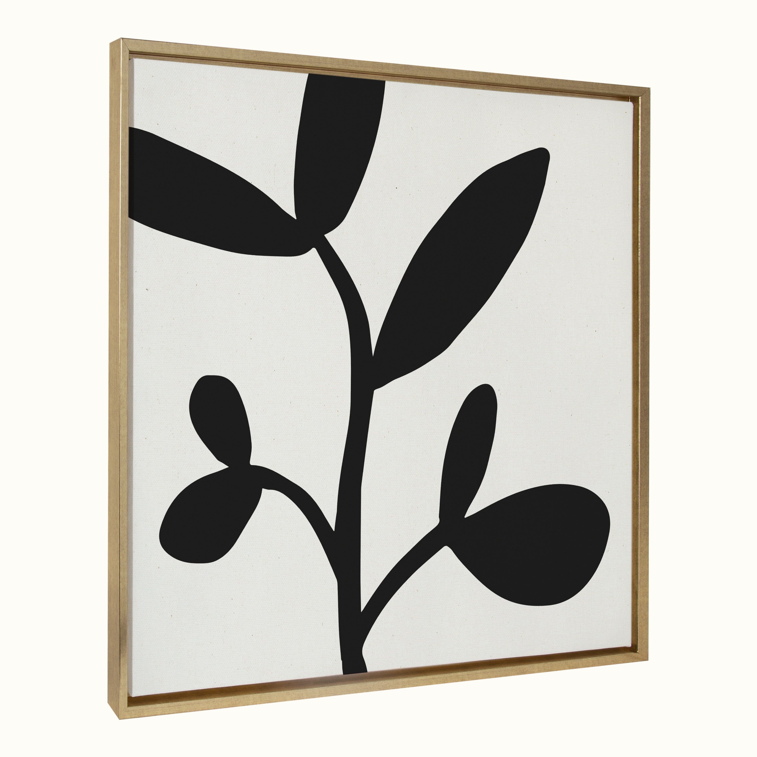 Modern Botanical Neutral Abstract Canvas Wall Art in Gold Frame, 30x30