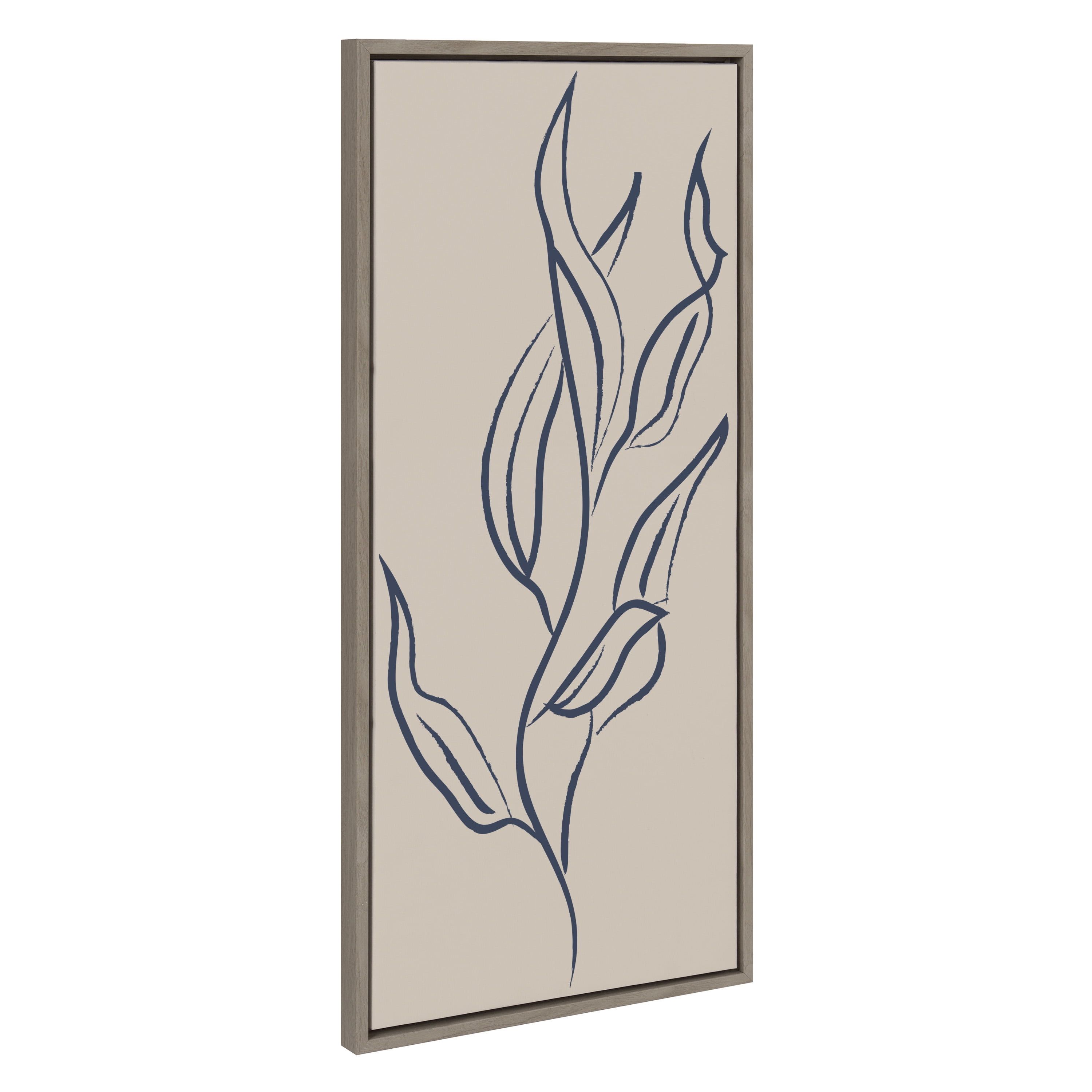 Muted Botanical Dark Blue and Tan Canvas Wall Art for Nursery