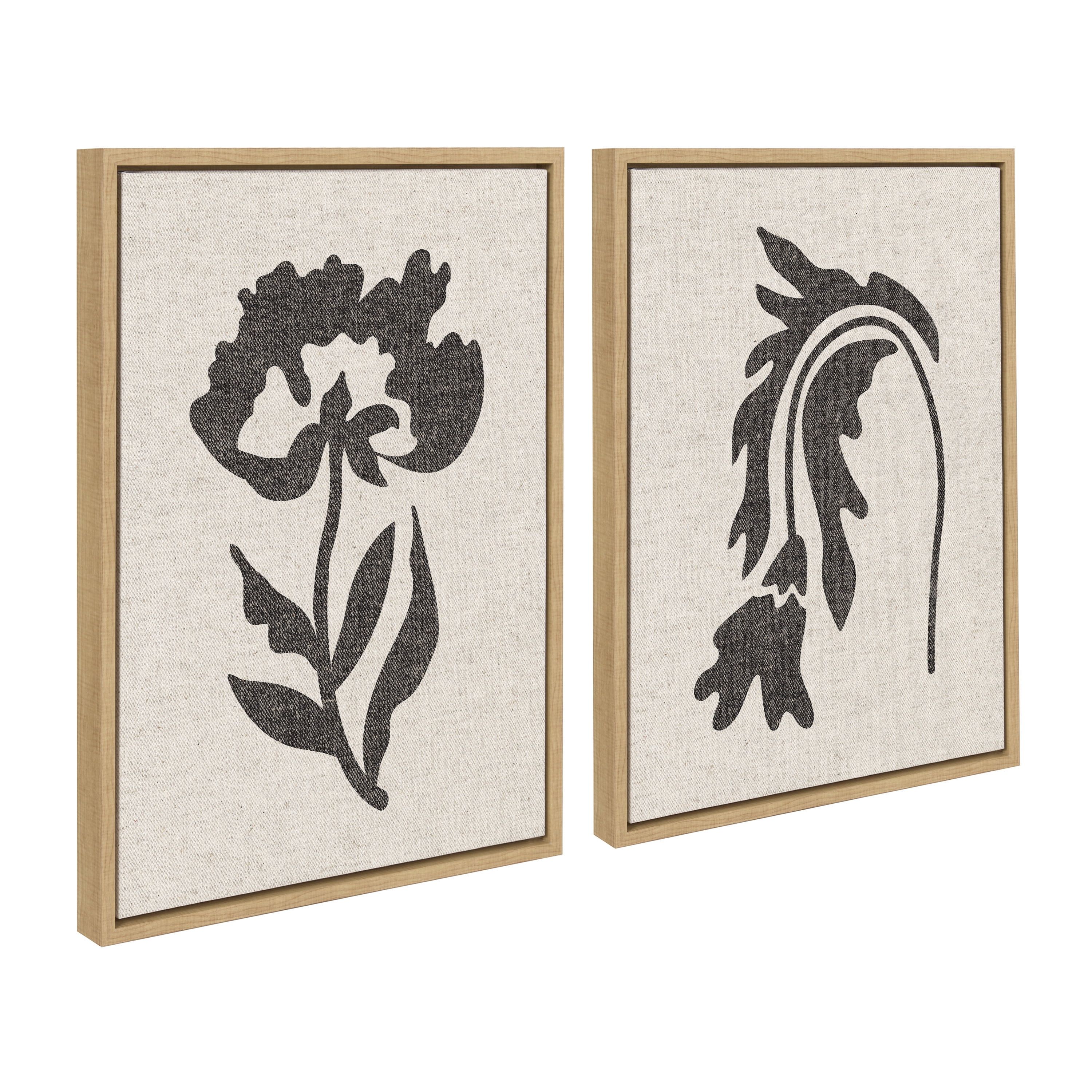 Natural Linen Framed Botanical Canvas Wall Art Set, 18x24