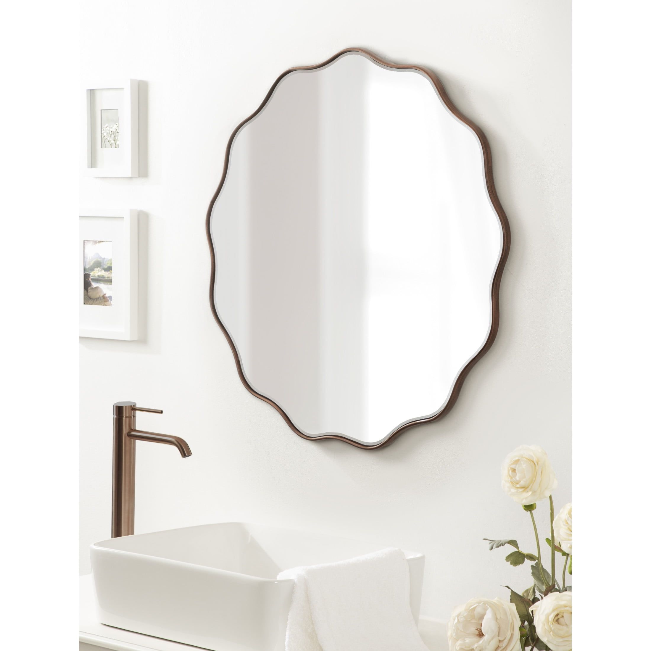 Viona 32" Bronze Round Scalloped Vanity Mirror