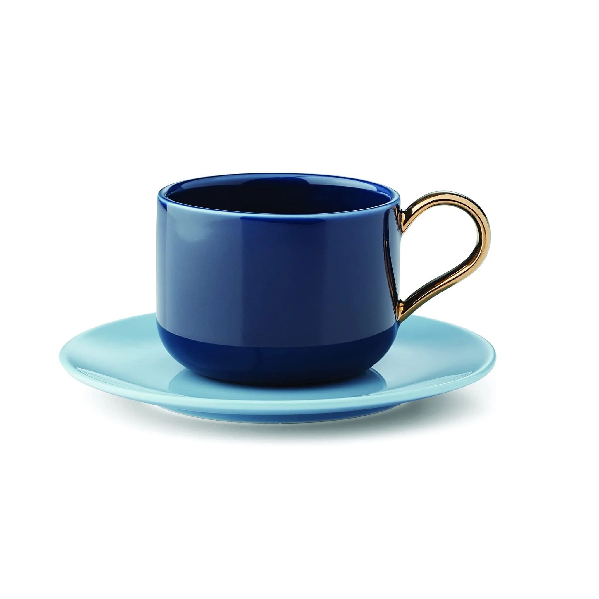 Navy and Light Blue Porcelain Cup and Saucer Set