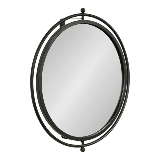 Black Round Metal Pivot Wall Mirror, 21 Inch Diameter