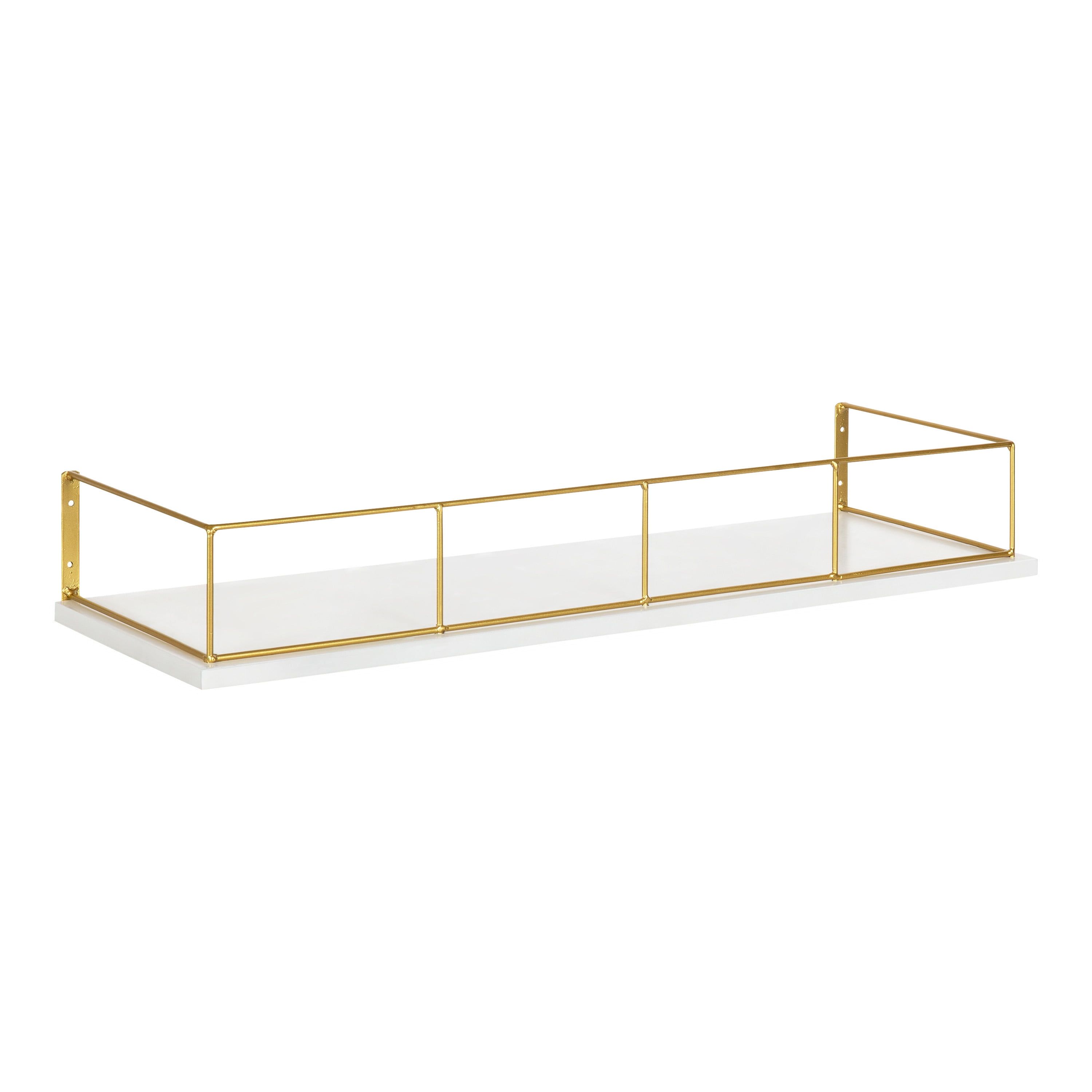 White and Gold Floating Wall Shelf with Metal Frame