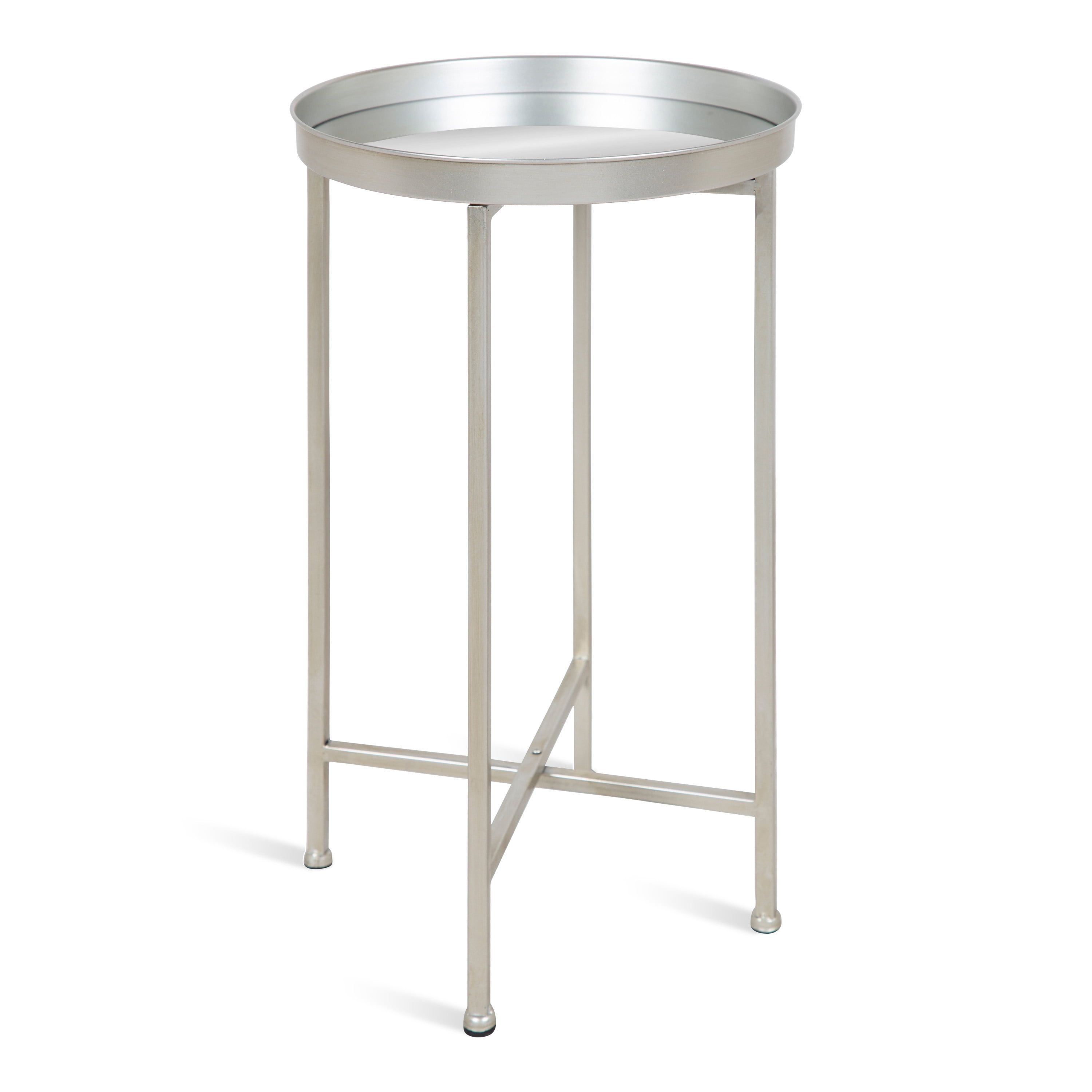 Celia Silver Foldable Iron and Glass Side Table