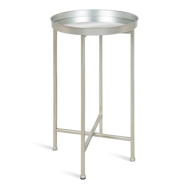 Celia Silver Foldable Iron and Glass Side Table