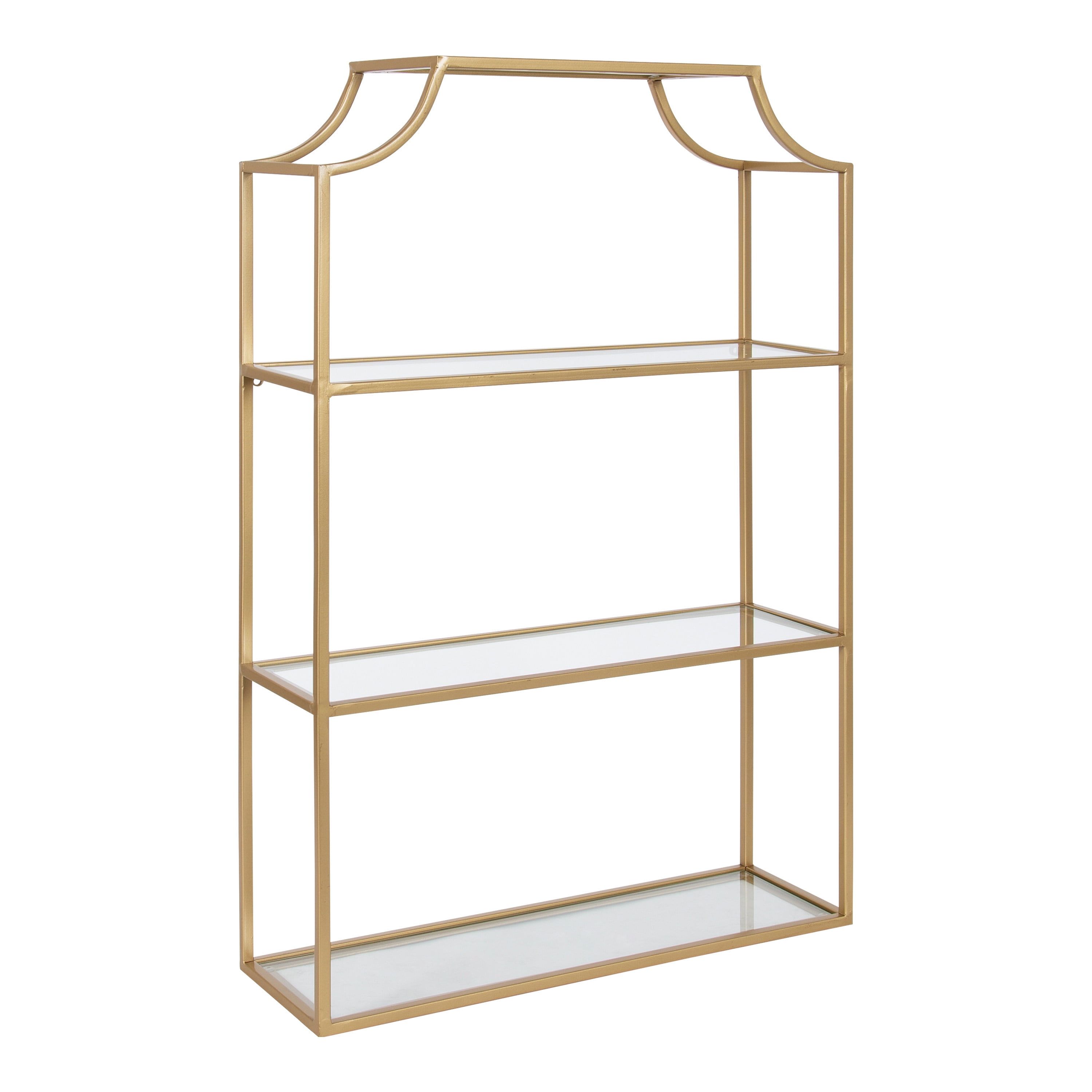 Gold Scalloped Glass Wall Shelf with Four Tiers