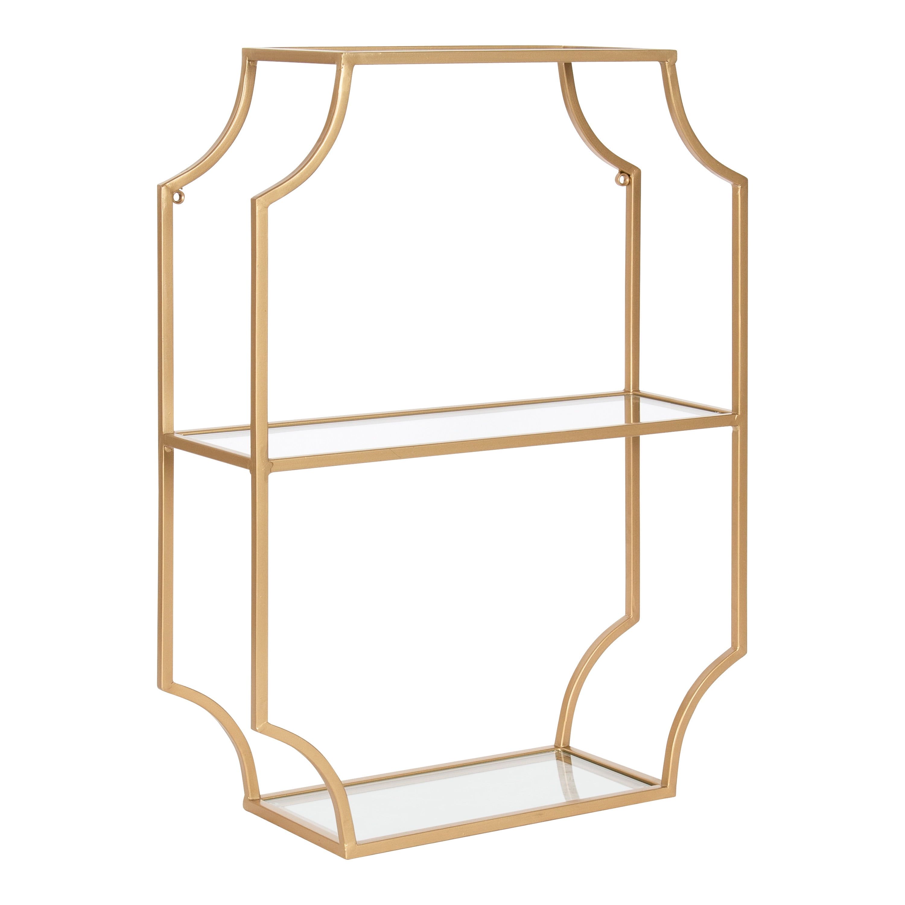 Elegant Gold and Glass Geometric Cube Wall Shelf, 25.5"