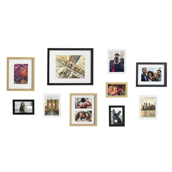Gold and Wood 10-Piece Wall Frame Set