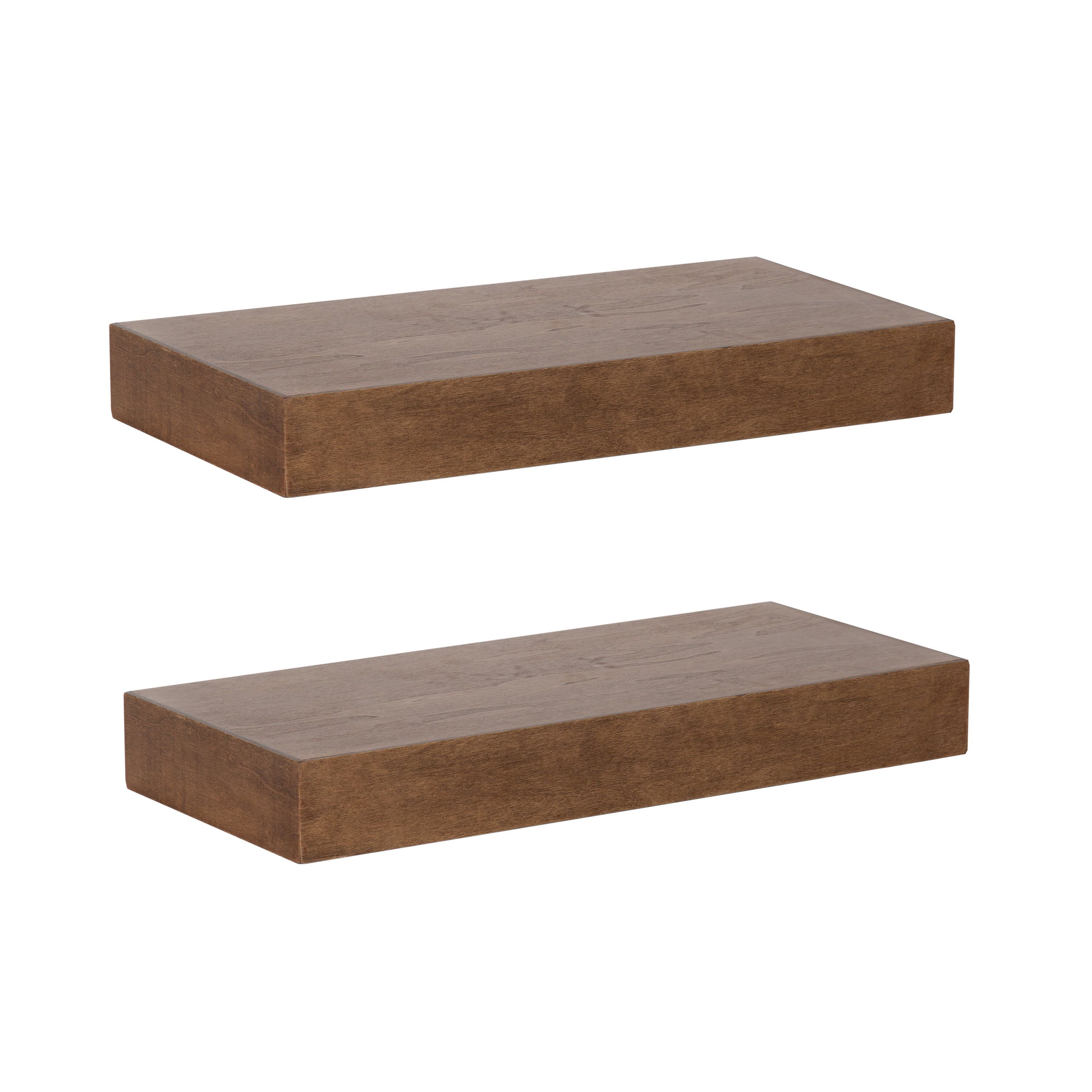 Rustic Brown Wood Floating Wall Shelves Set of 2