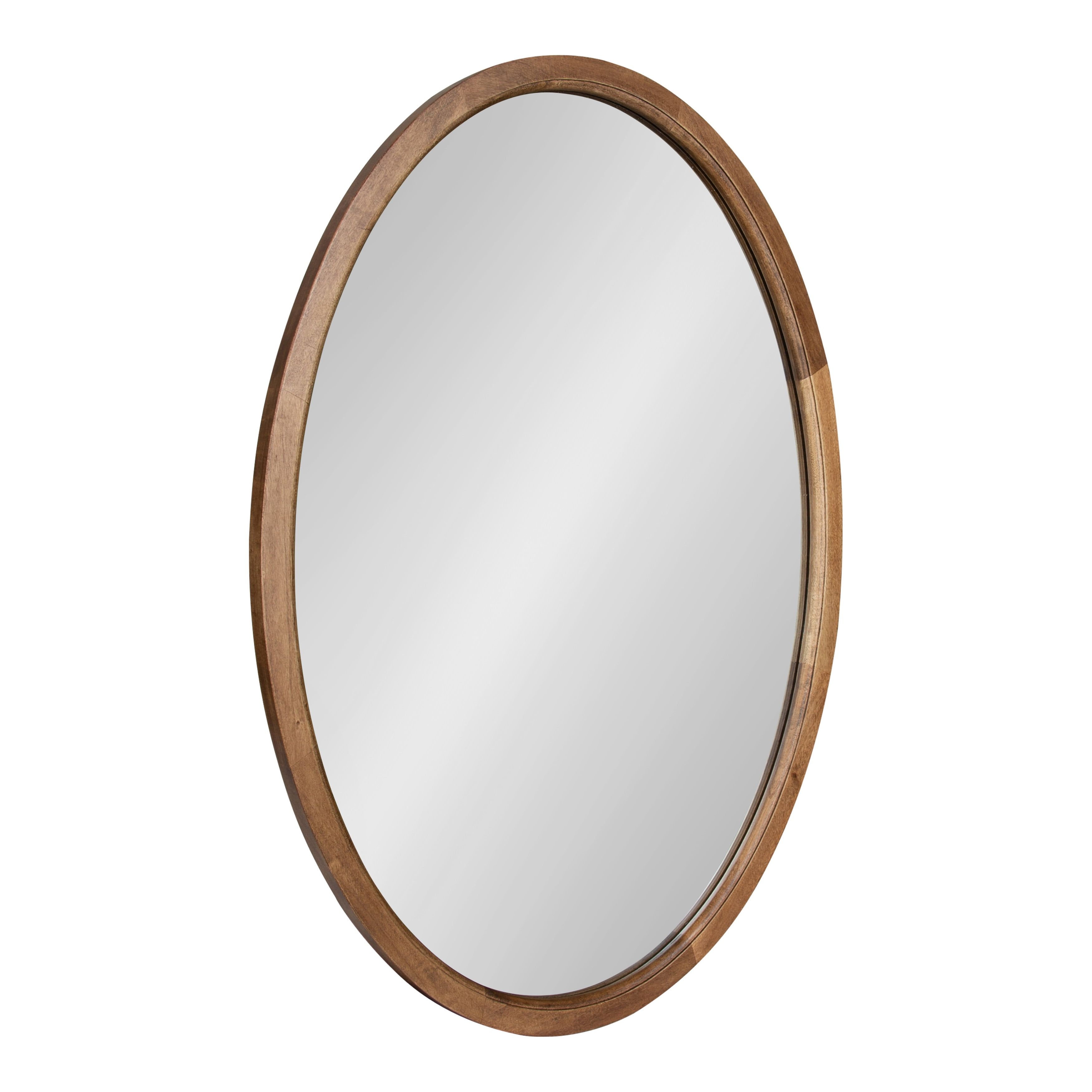 Elegant Farmhouse Oval Wood Bathroom Vanity Mirror, Rustic Brown