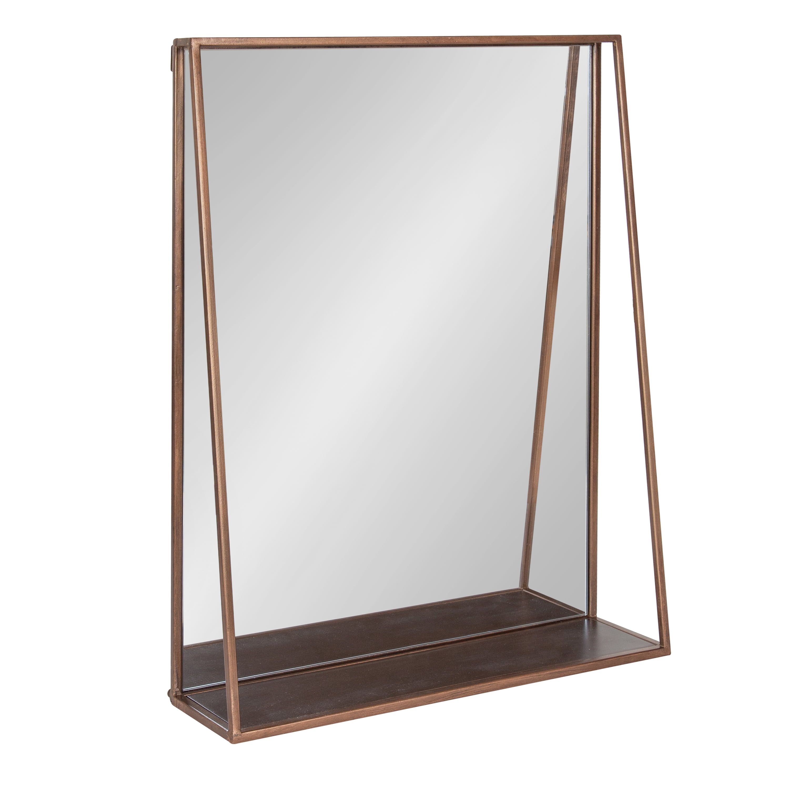 Bronze Rectangular Metal Framed Vanity Mirror with Shelf