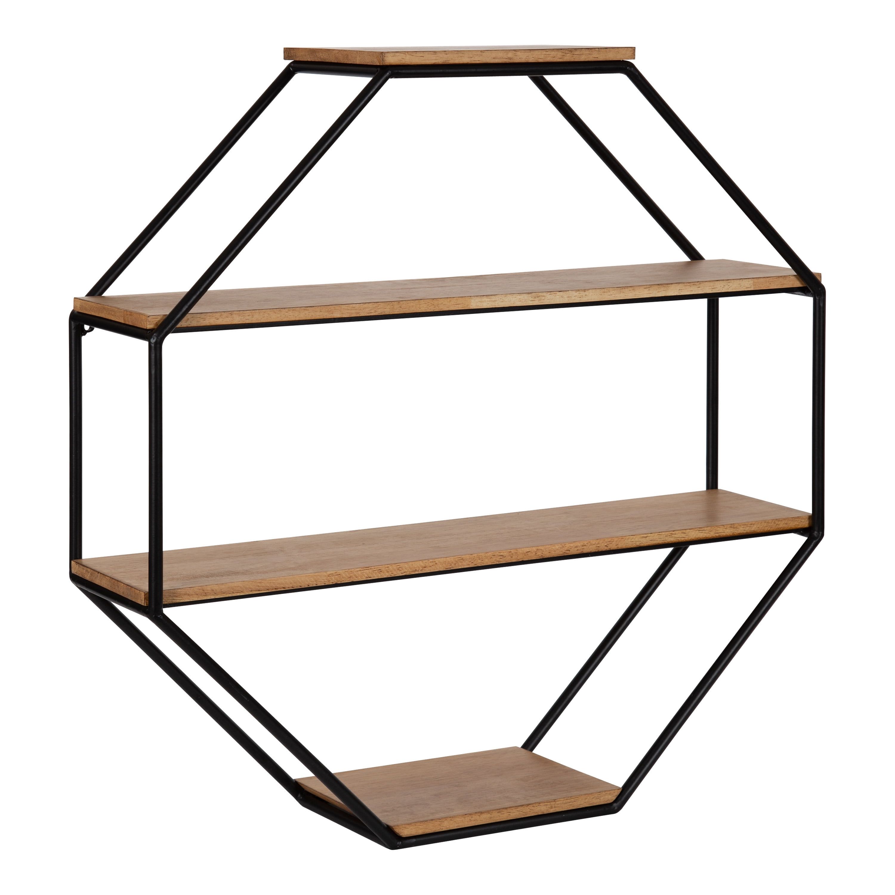 Lintz Rustic Brown Octagon Floating Wall Shelf, 26.25x27.2 in