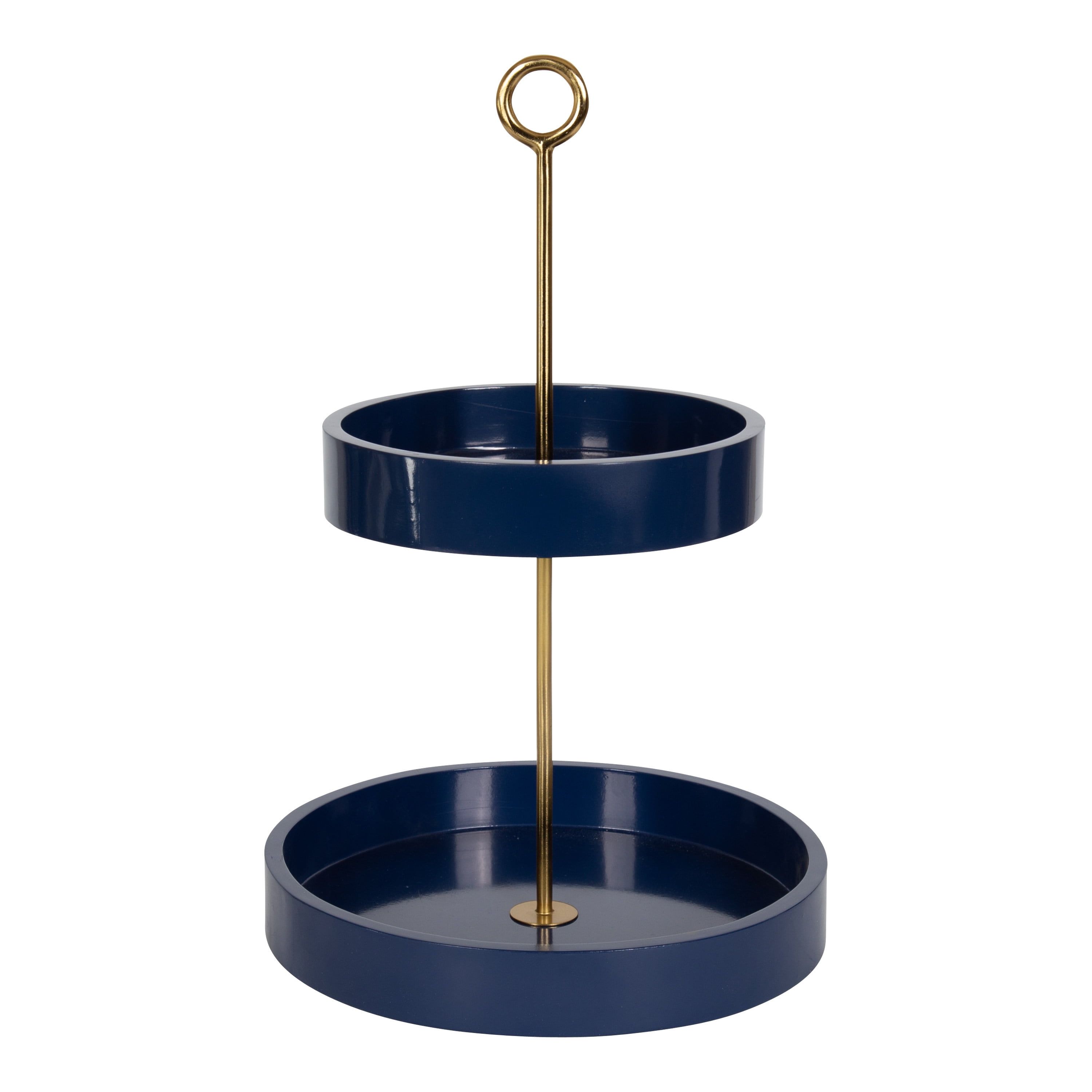 Lipton Glamorous Navy Blue and Gold Round Two-Tier Tray