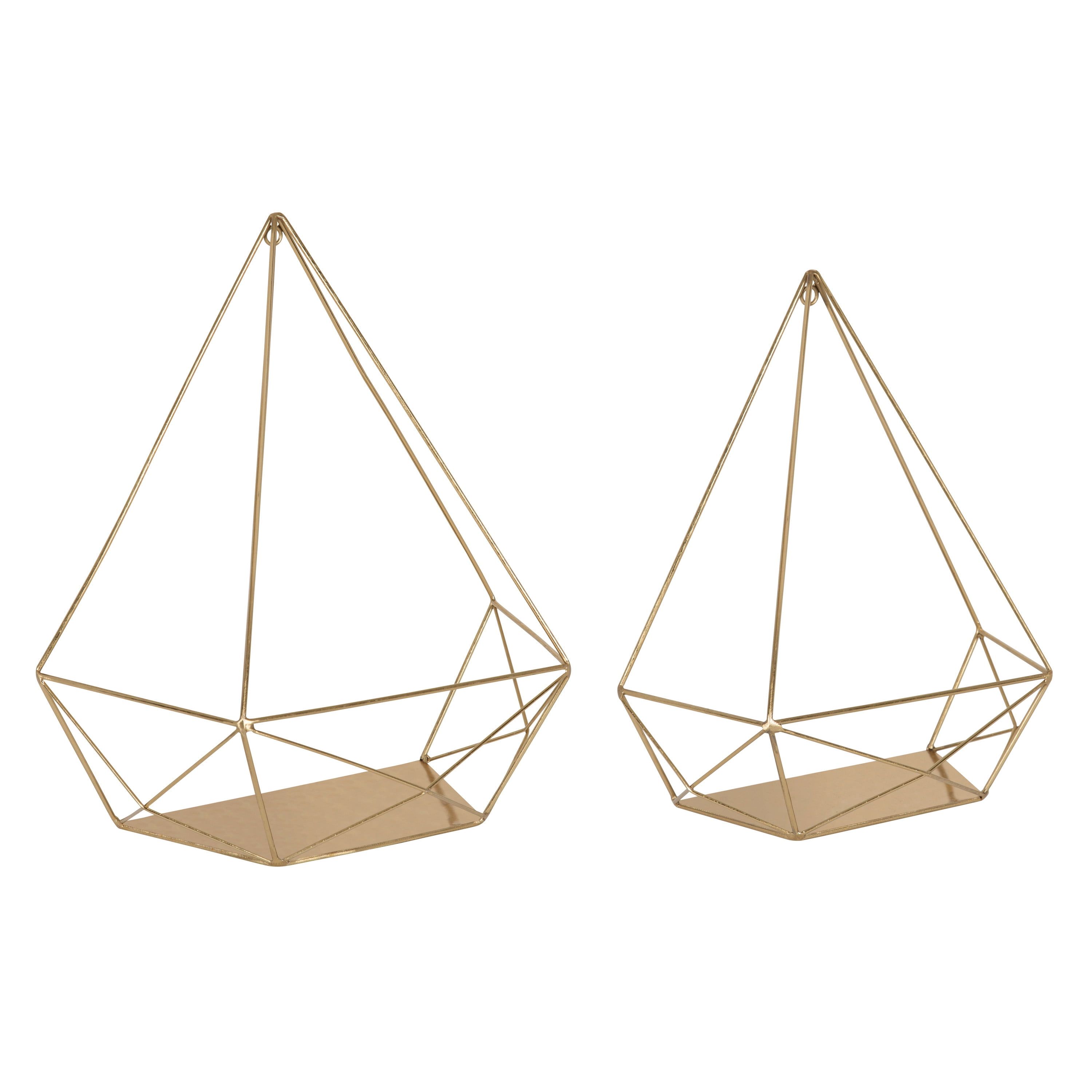 Gold Geometric Metal Wall Display Shelves, 2-Piece Set