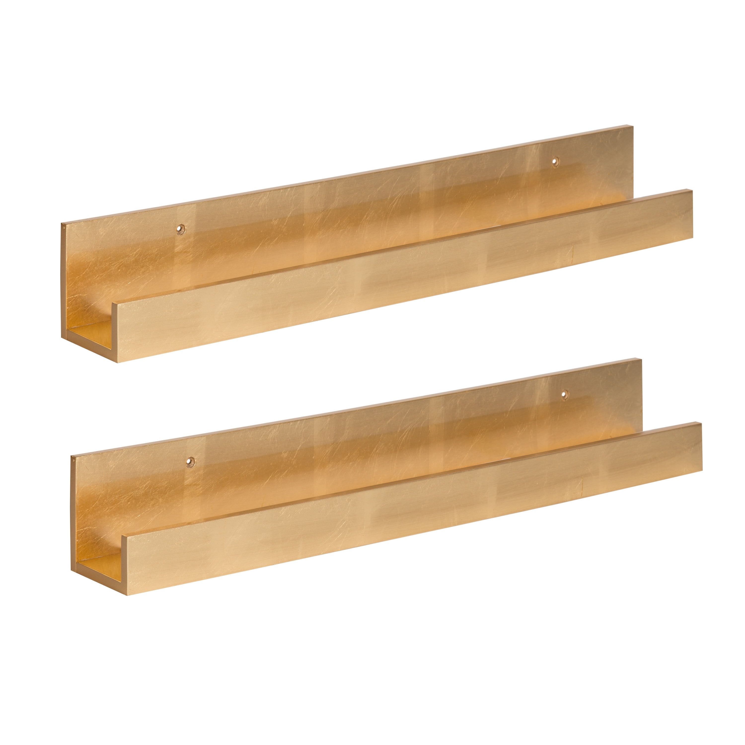 Gold 24-Inch Wood Floating Wall Shelves, 2-Pack