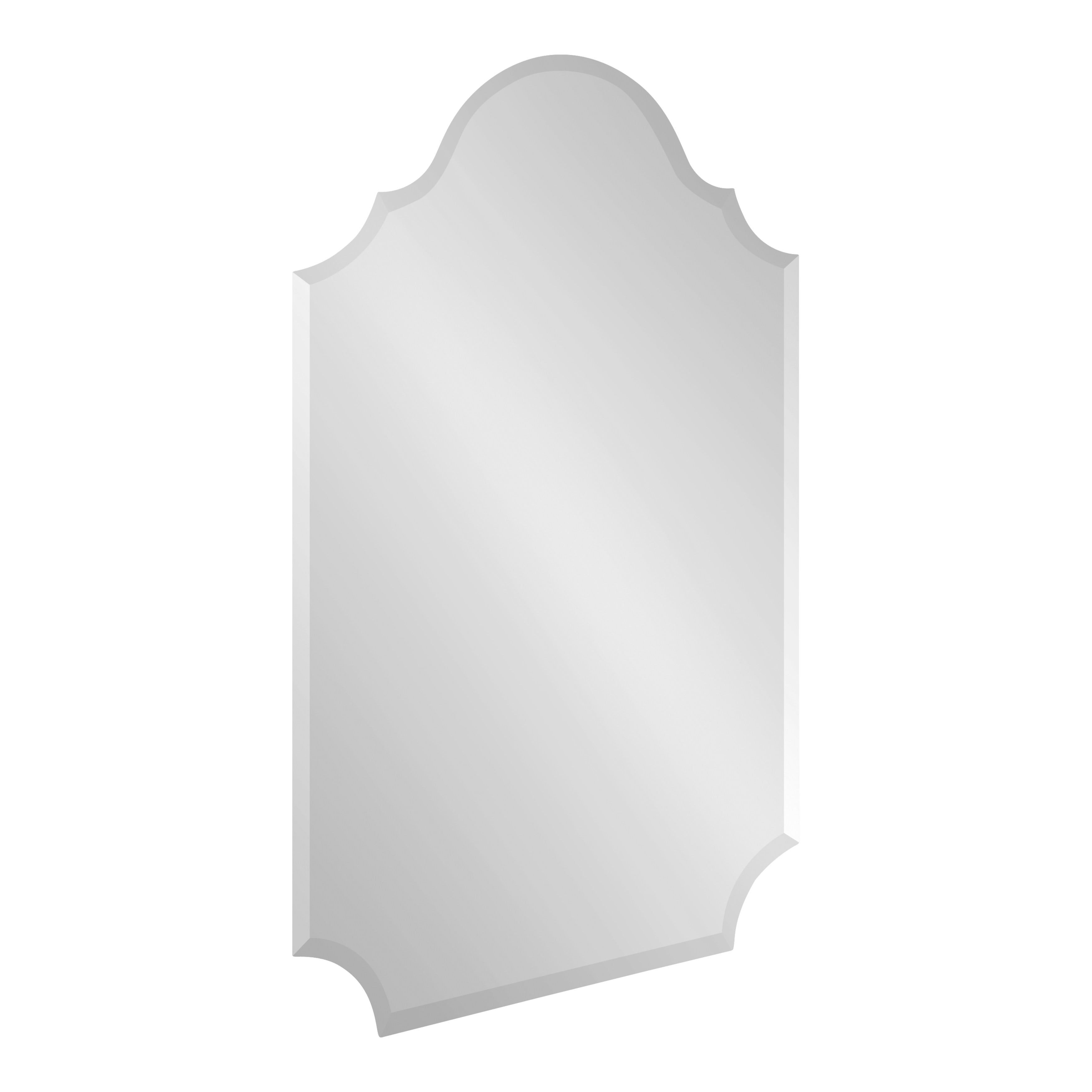 Elegant Frameless Scalloped Arch Wall Mirror, 24 x 36 Silver