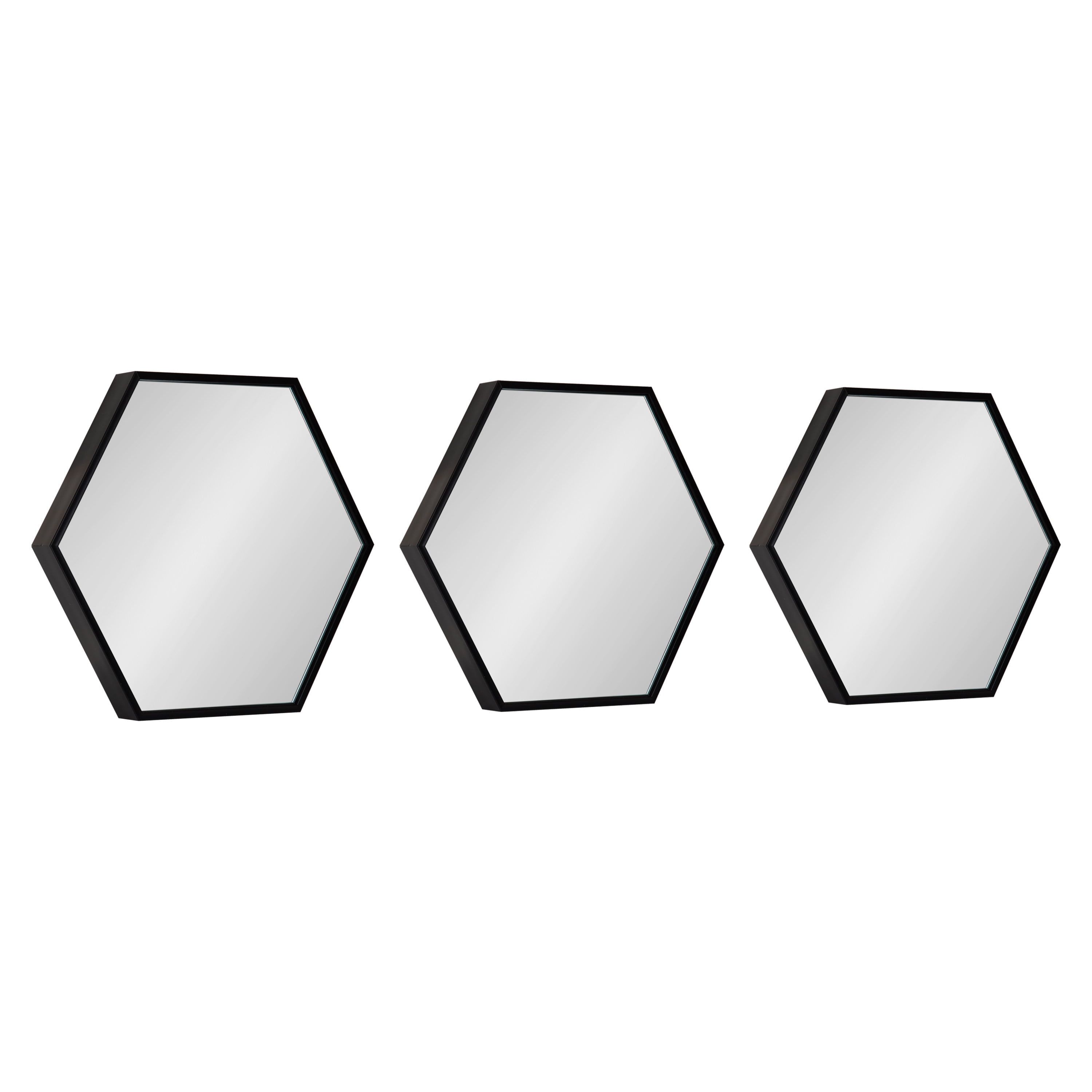 Black Hexagon Wall Mirror Set, 3 Pieces, 14x16