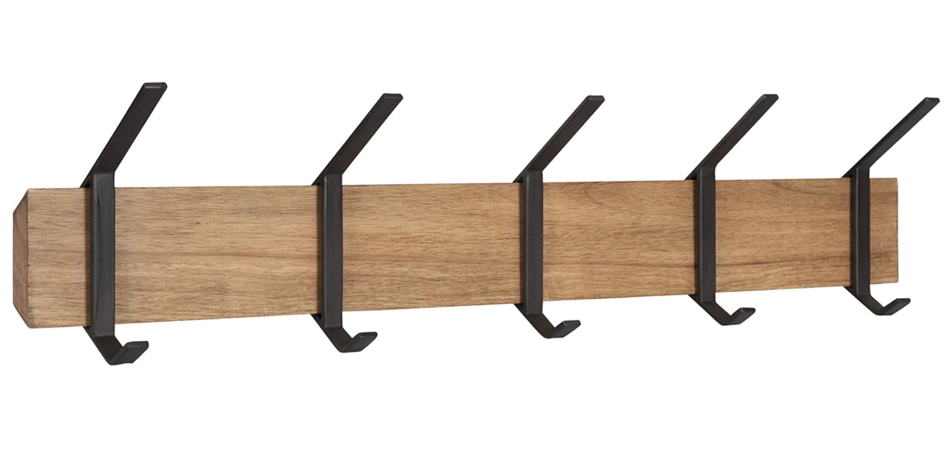 Rustic Brown and Black Wood 5-Hook Wall Shelf