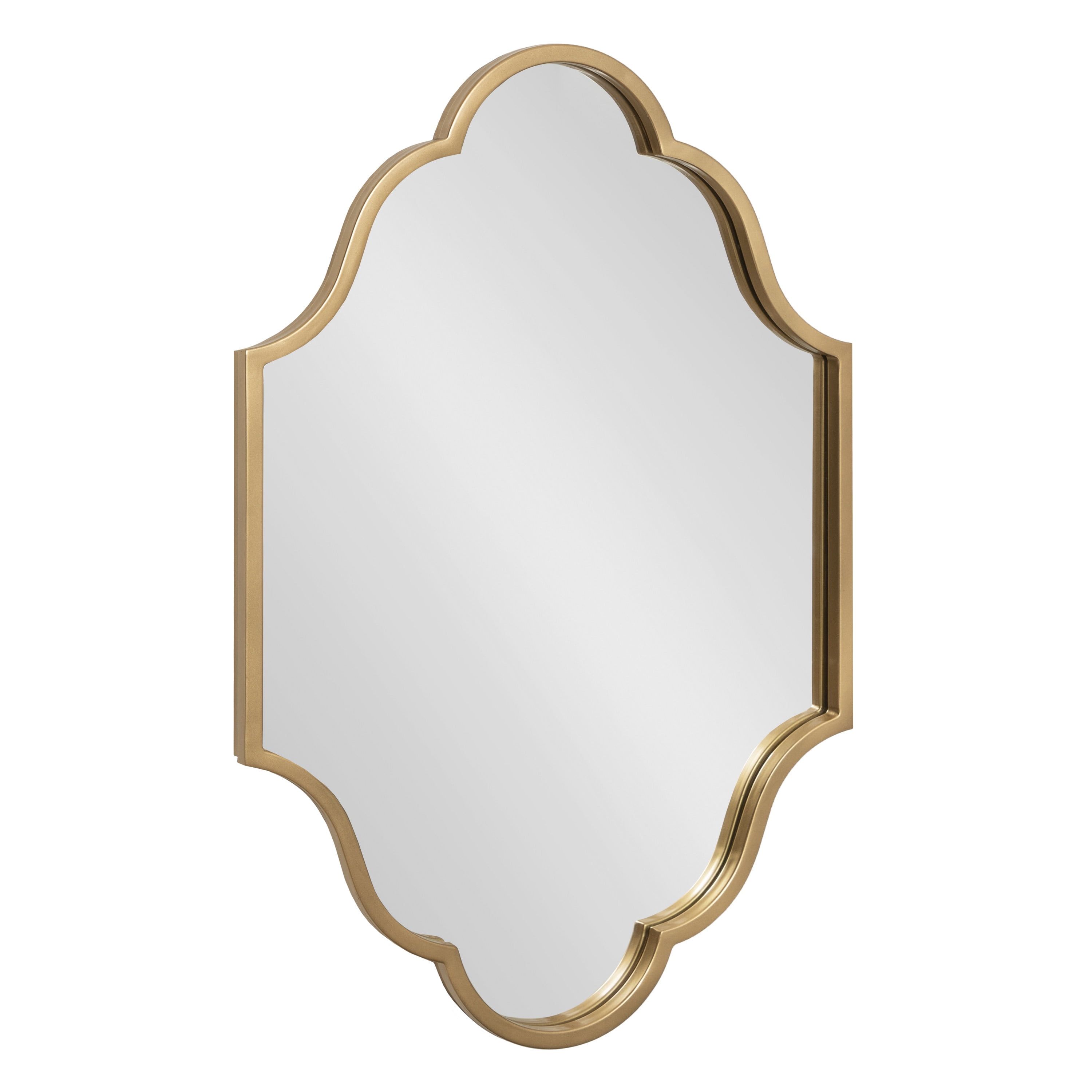 Elegant Scalloped Edge Rectangular Wall Mirror in Gold Finish