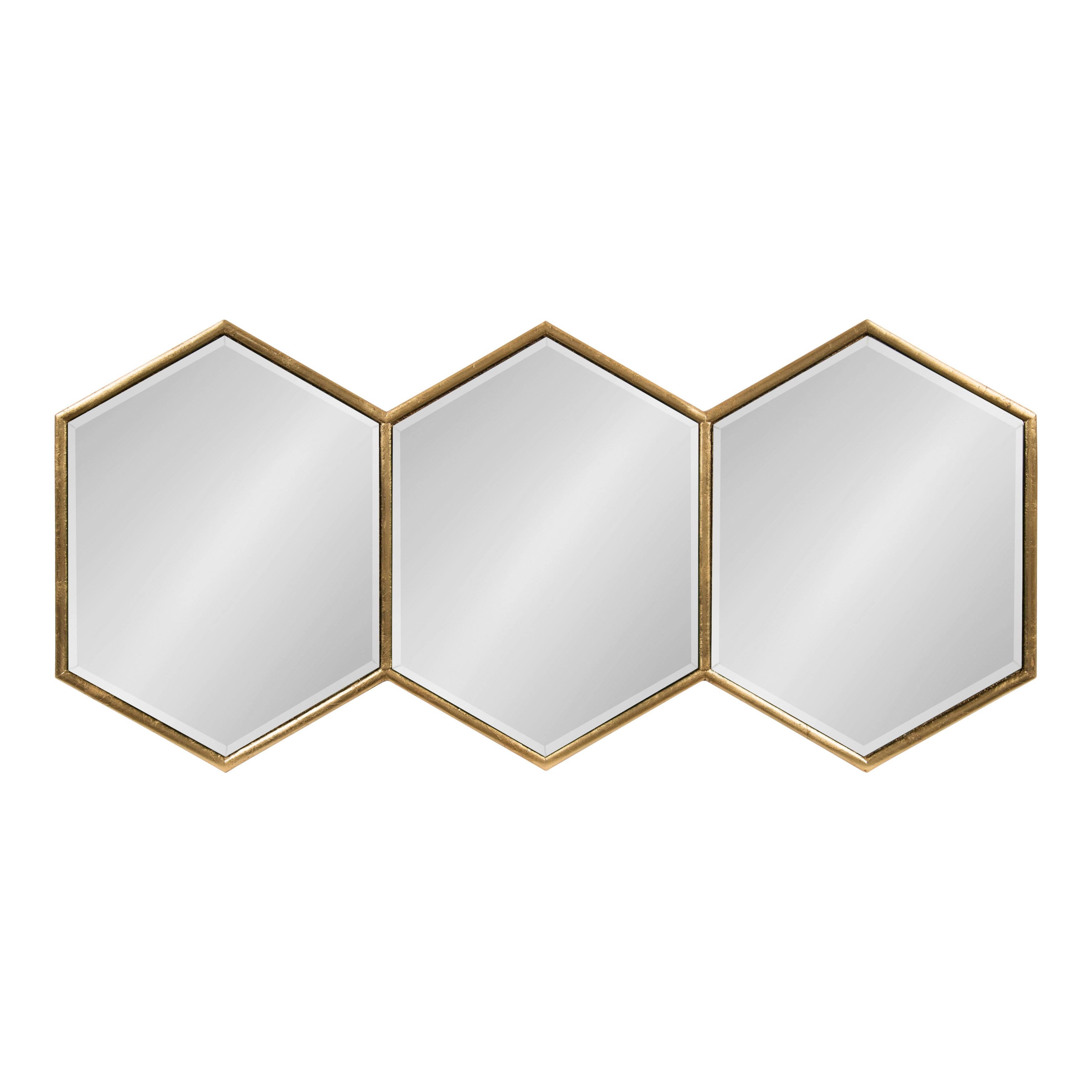 Gold Hexagon Trio Wall Mount Accent Mirror with Beveled Glass