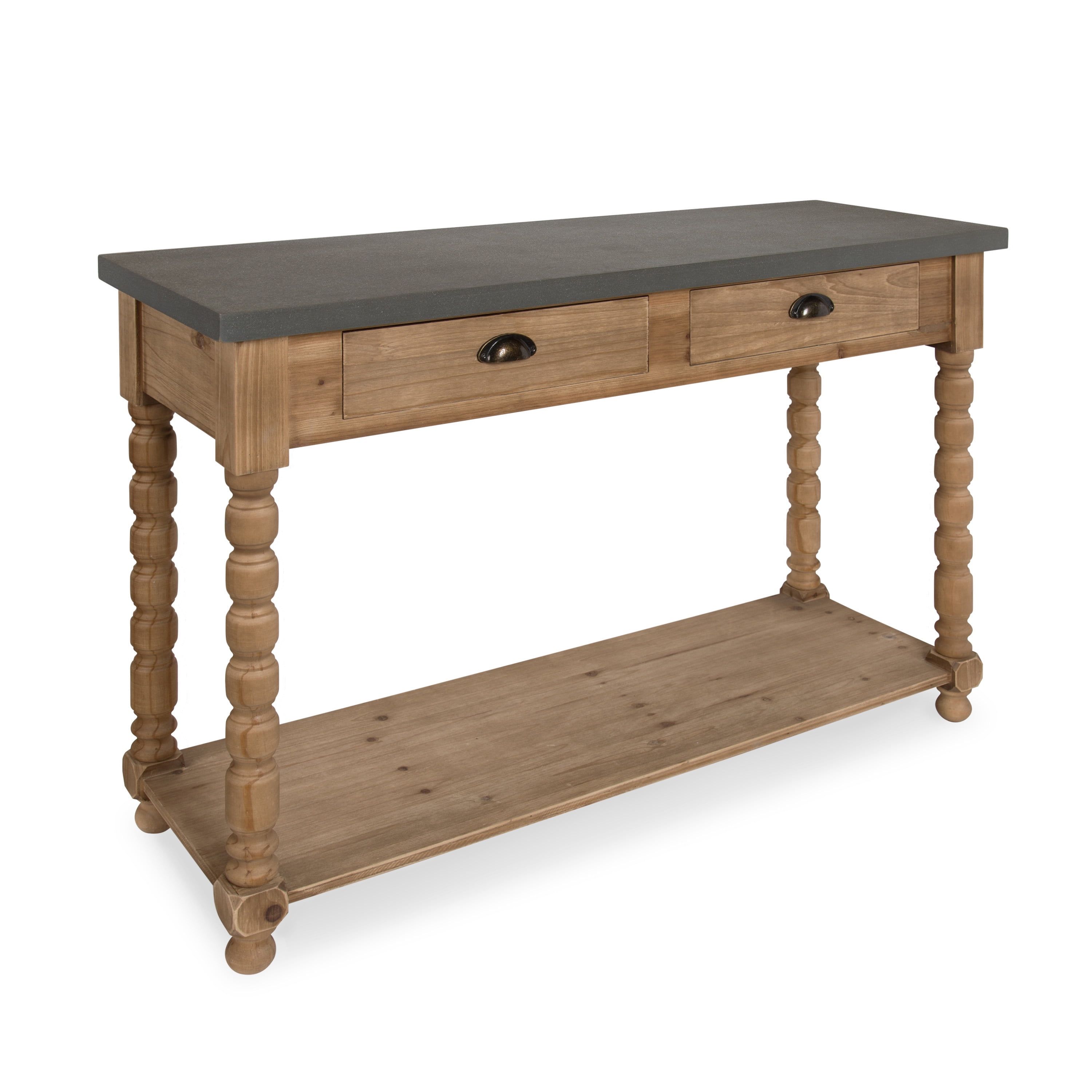 Rustic Wood and Concrete Gray Console Table with Storage