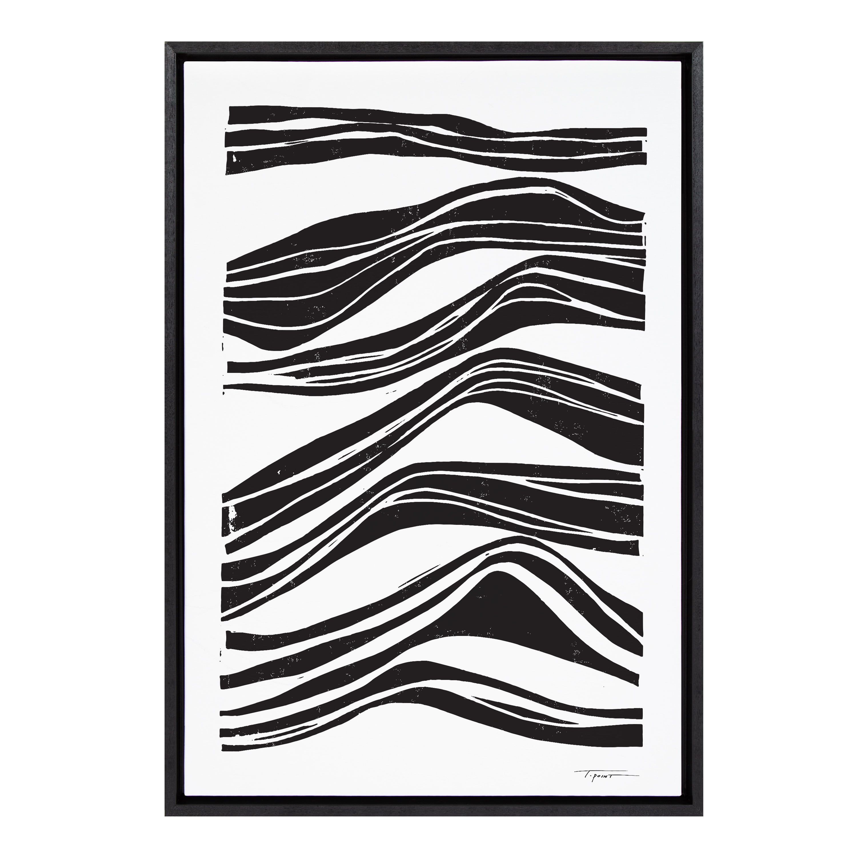 Black and White Abstract Waves Canvas Wall Art with Frame