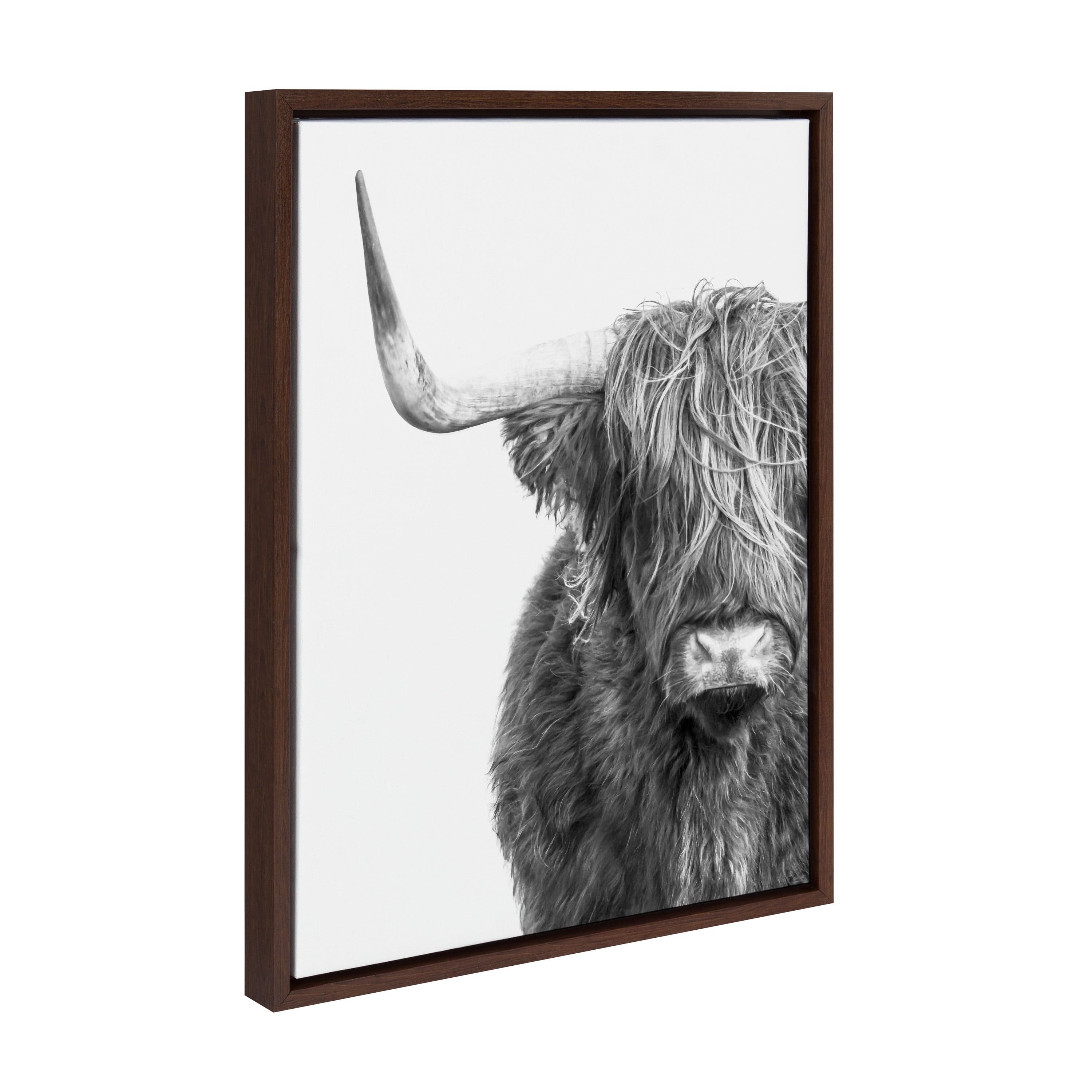 18x24 Brown and Black Highland Cow Canvas Print with Wooden Frame