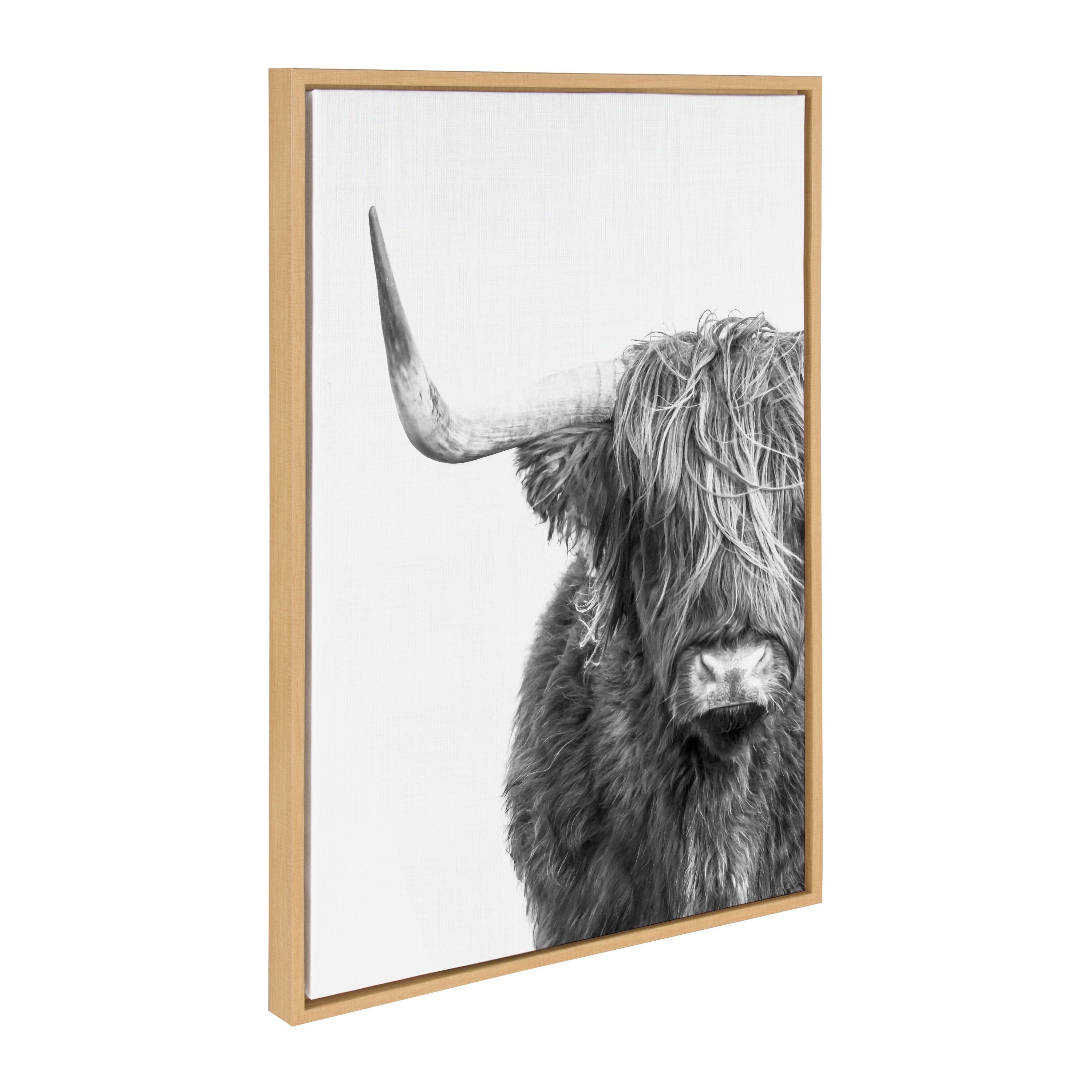 Gold Framed Black and White Highland Cow Canvas Art, 23x33