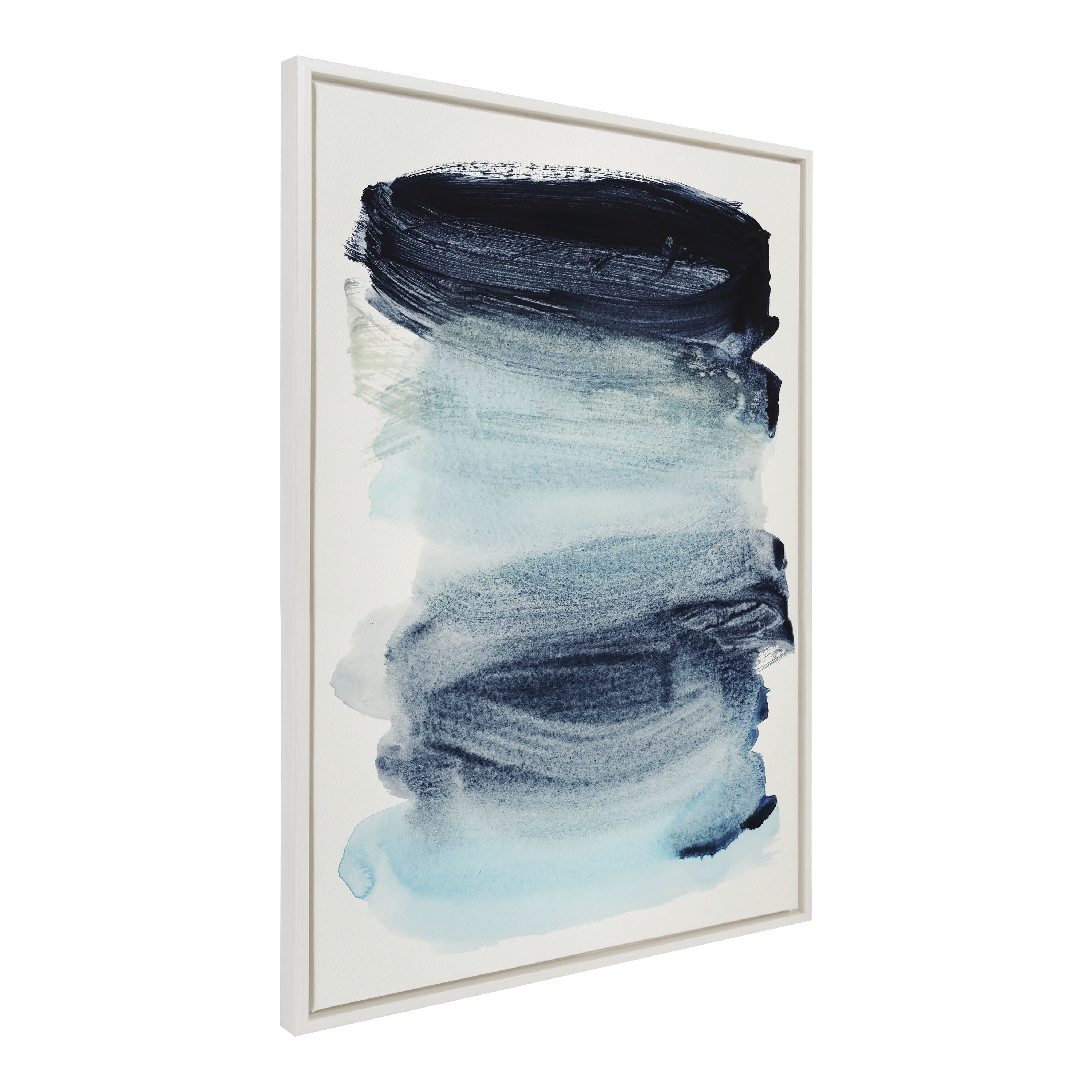 Blue and White Abstract Canvas Wall Art in White Frame, 28x38