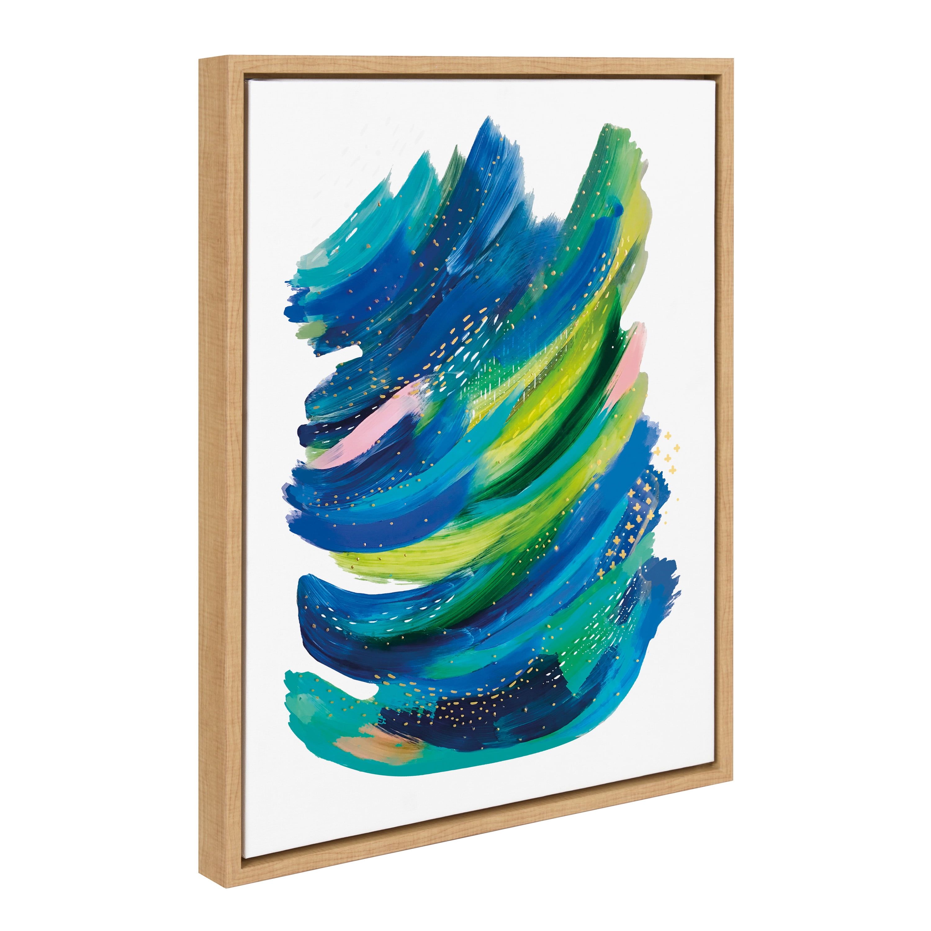 Bright Abstract Colorful Brushstrokes Canvas Wall Art with Natural Frame, 18x24