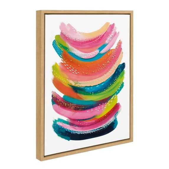 Bright Abstract Colorful Brushstrokes Canvas Wall Art, 18x24 Natural