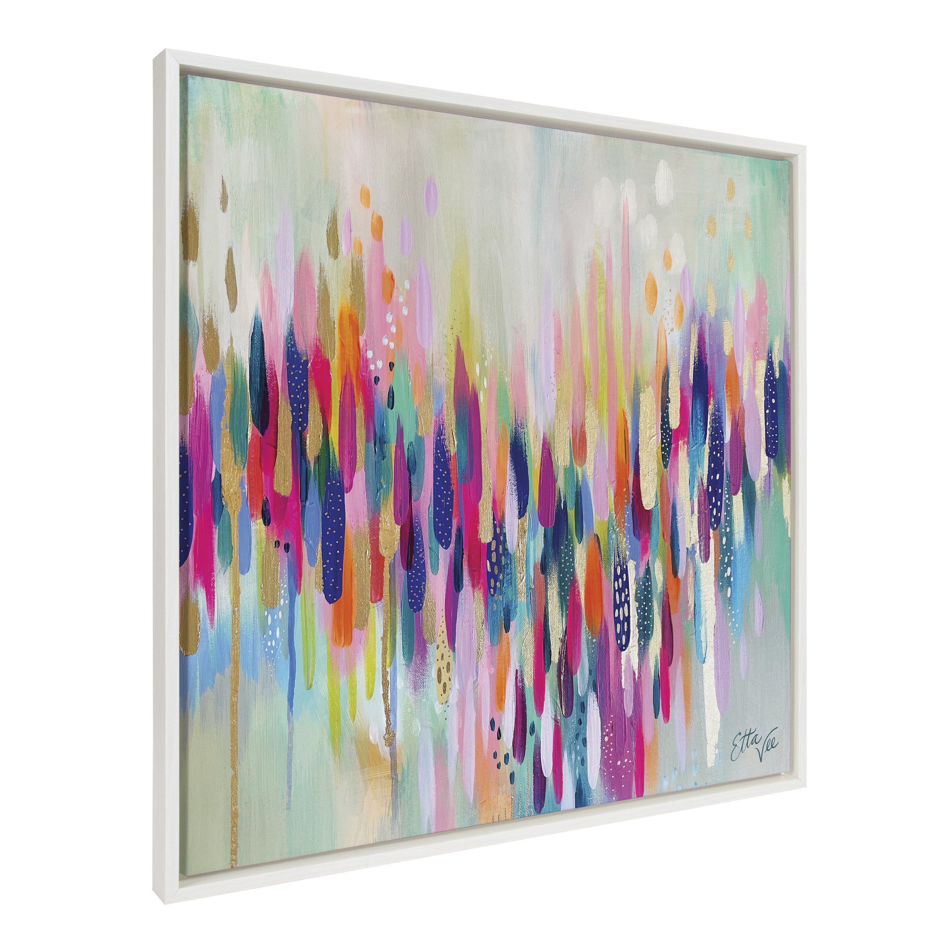Colorful Abstract Brushstroke Canvas Wall Art, 30x30 White Frame
