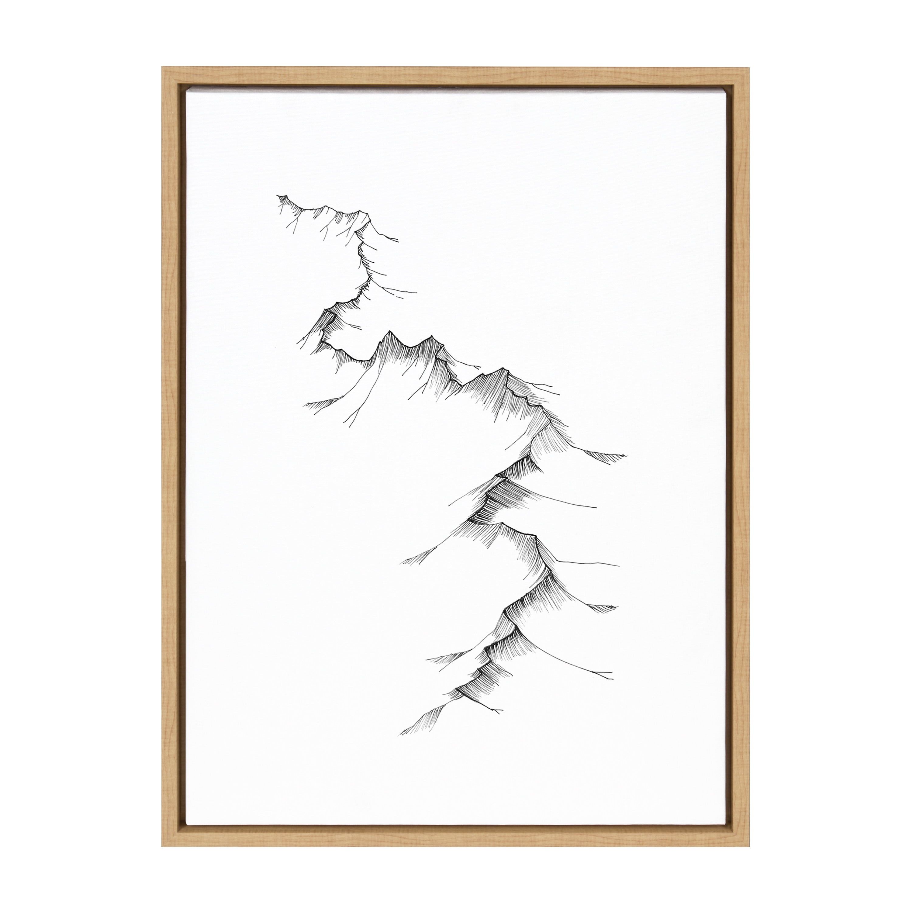 Natural Wood Framed Black and White Mountain Canvas Art