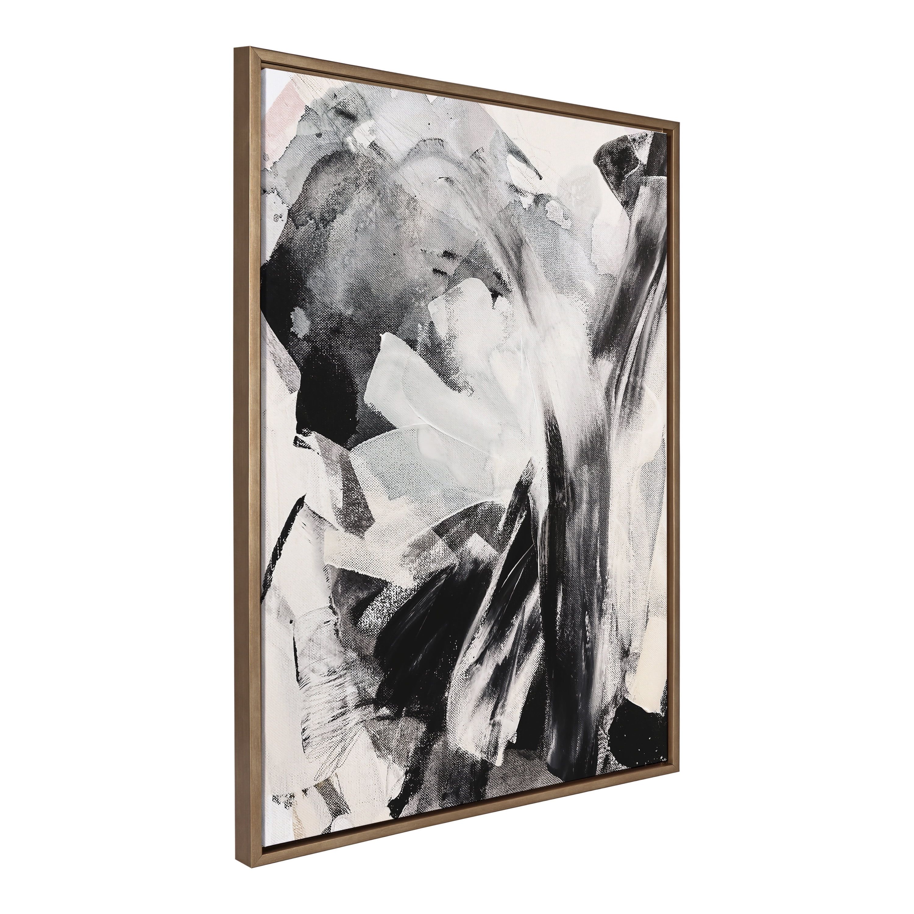 Gold Framed Abstract Black and White Canvas Wall Art, 28x38