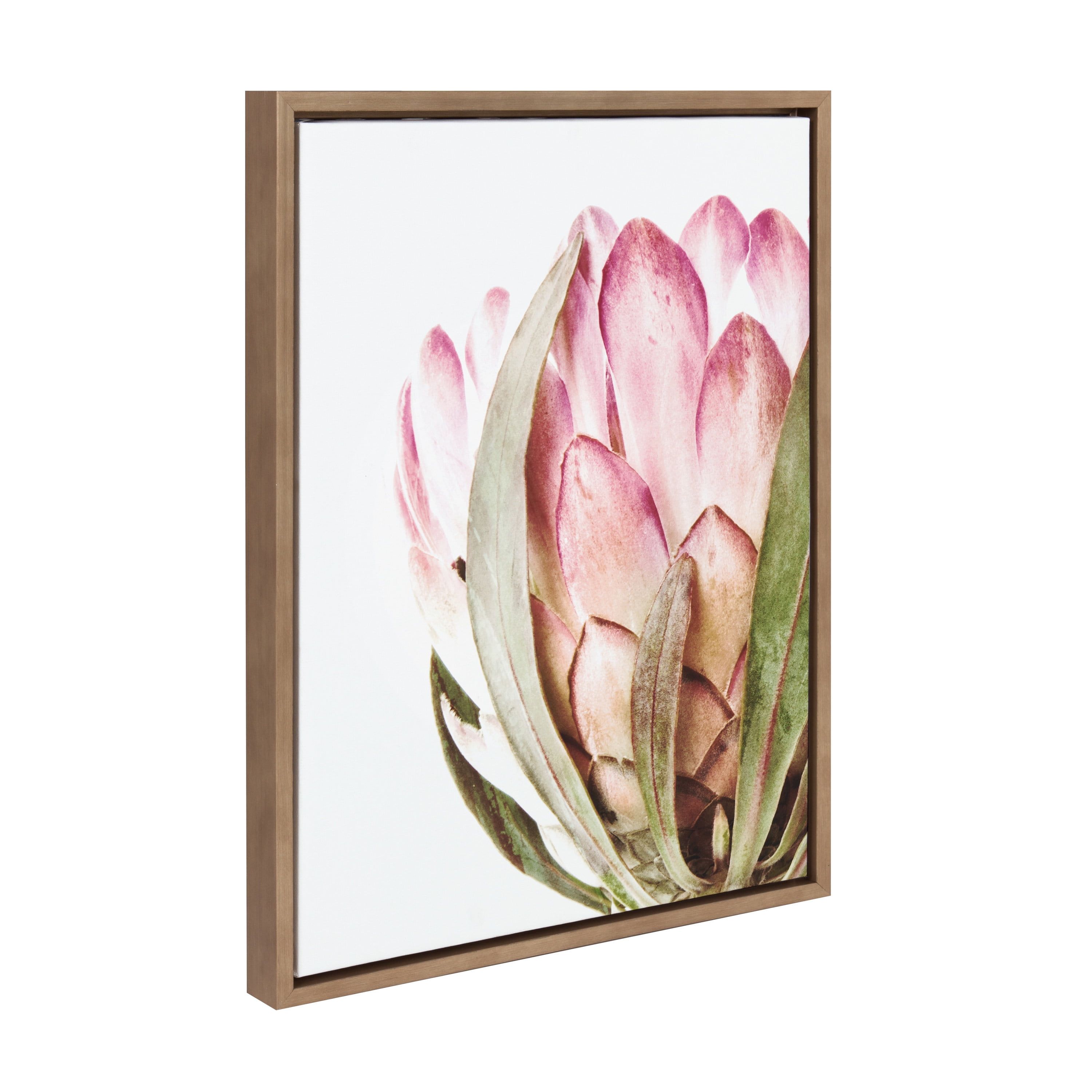 Pink Protea Flower 18x24 Gold Framed Canvas Wall Art