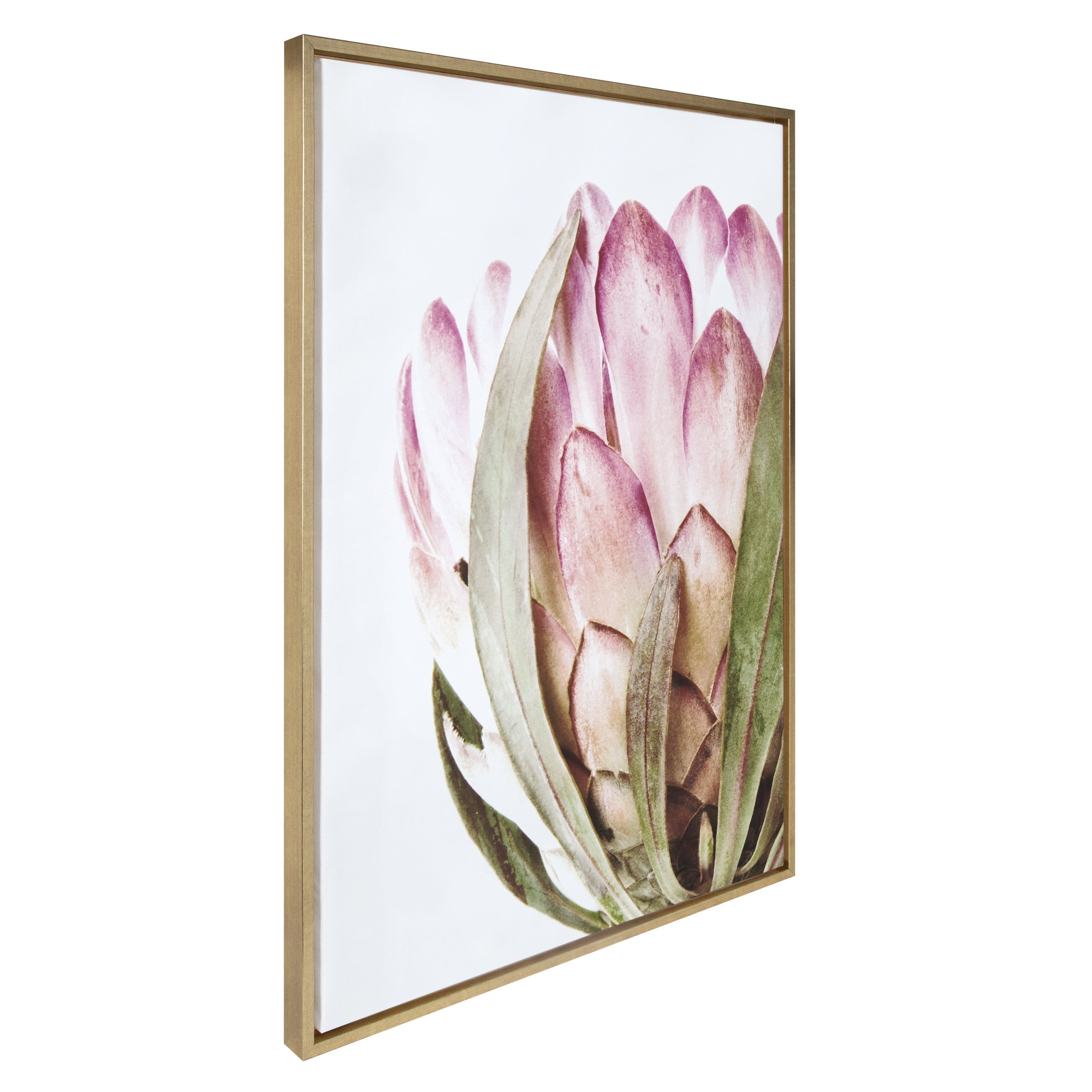 Pink Protea Flower Framed Canvas Wall Art, 28x38, Gold Polystyrene Frame